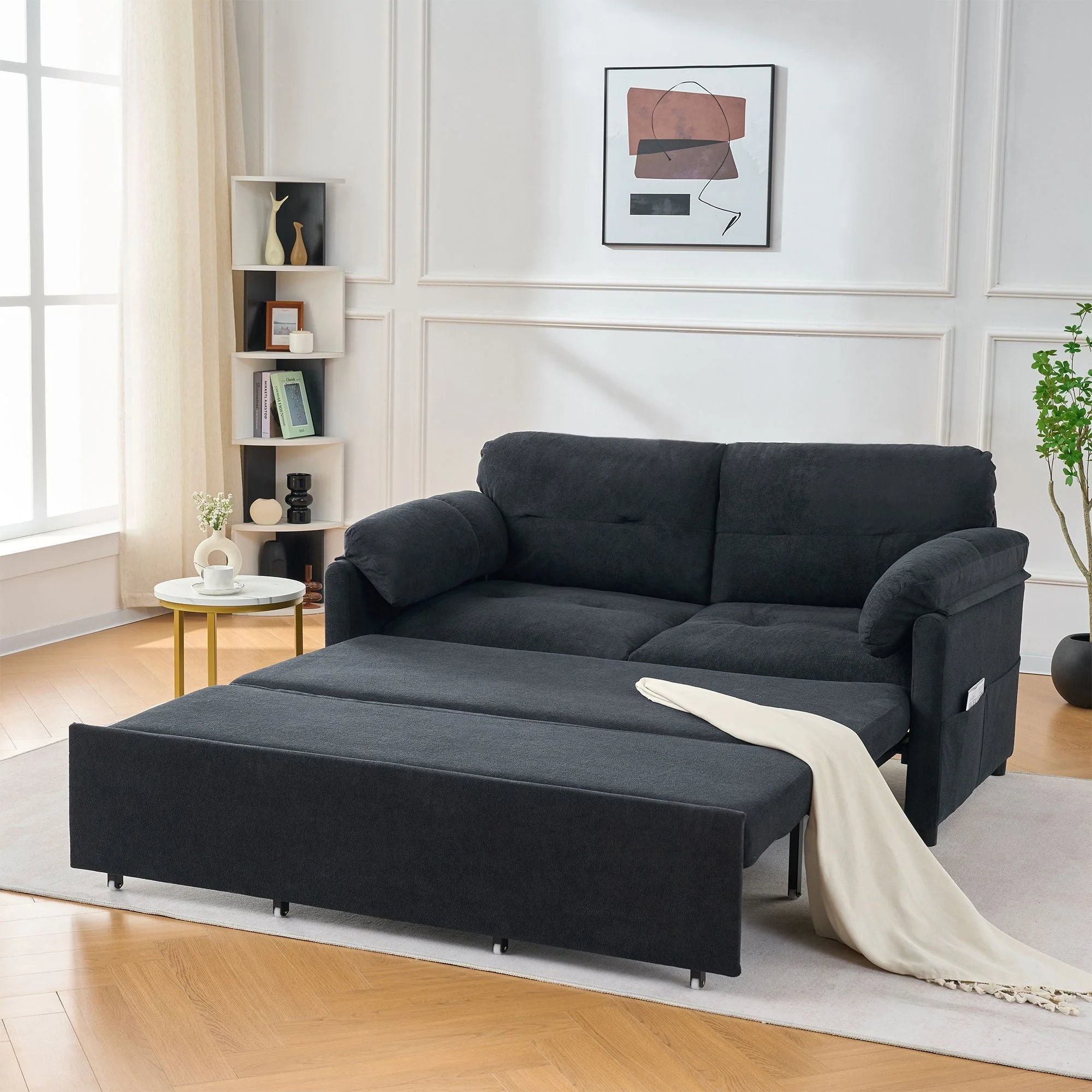Convertible Pull Out Sofa Bed Queen Size, 3 In 1 With Side Storage - Image 6