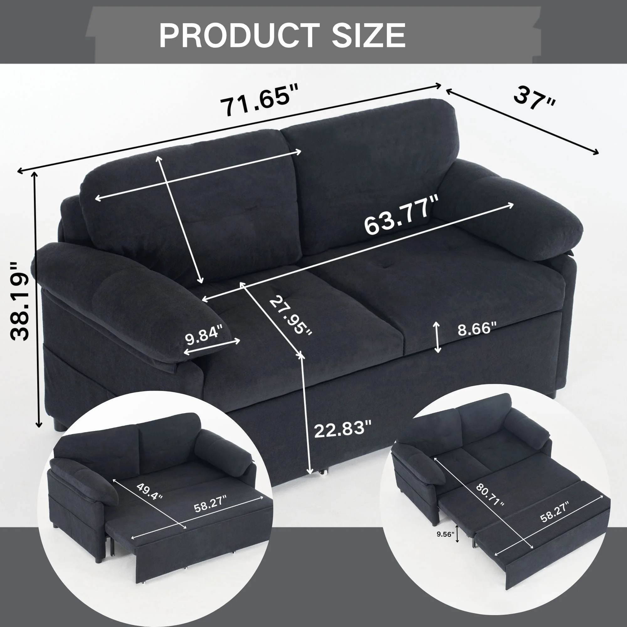 Convertible Pull Out Sofa Bed Queen Size, 3 In 1 With Side Storage - Image 7