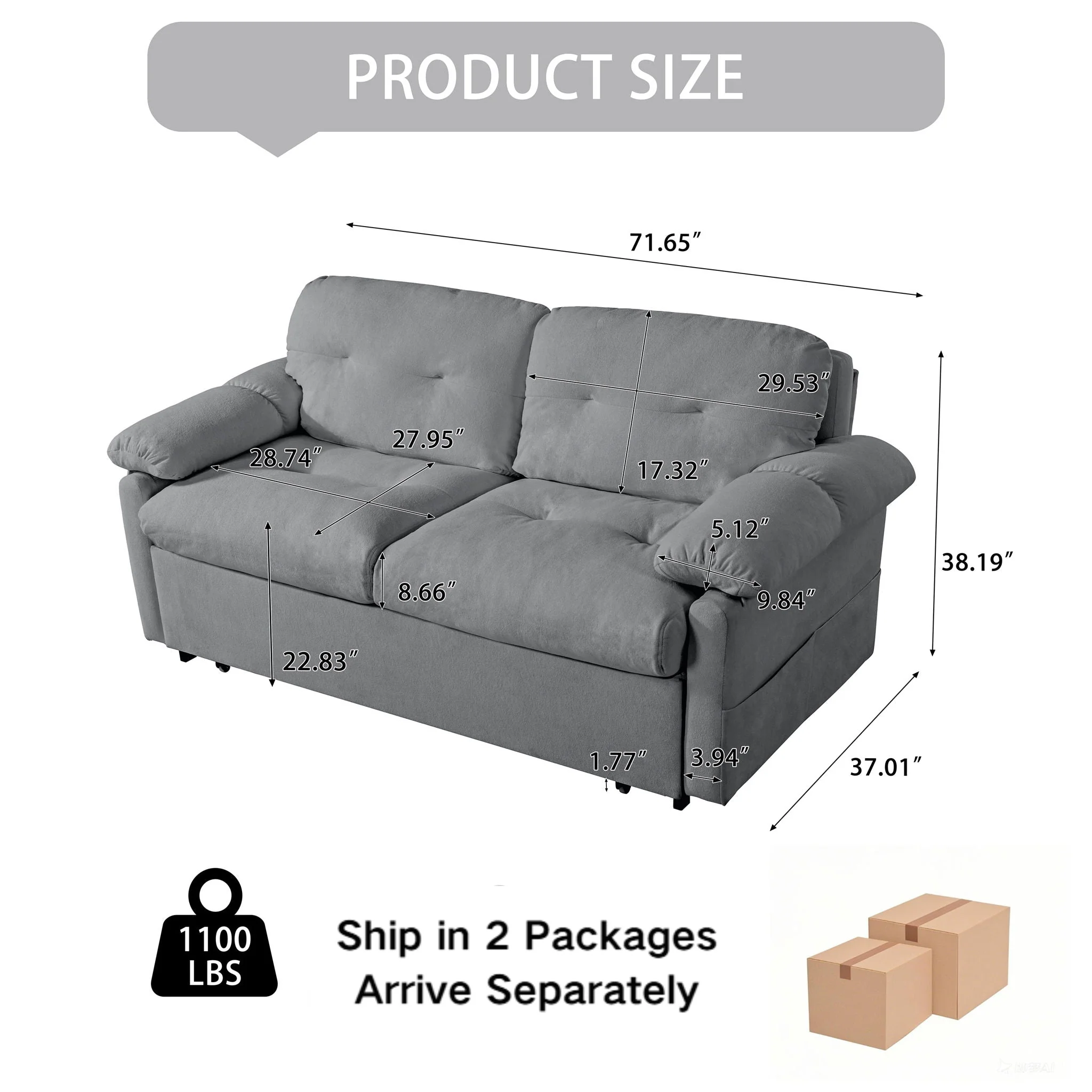 Convertible Pull Out Sofa Bed Queen Size, 3 In 1 With Side Storage - Image 9