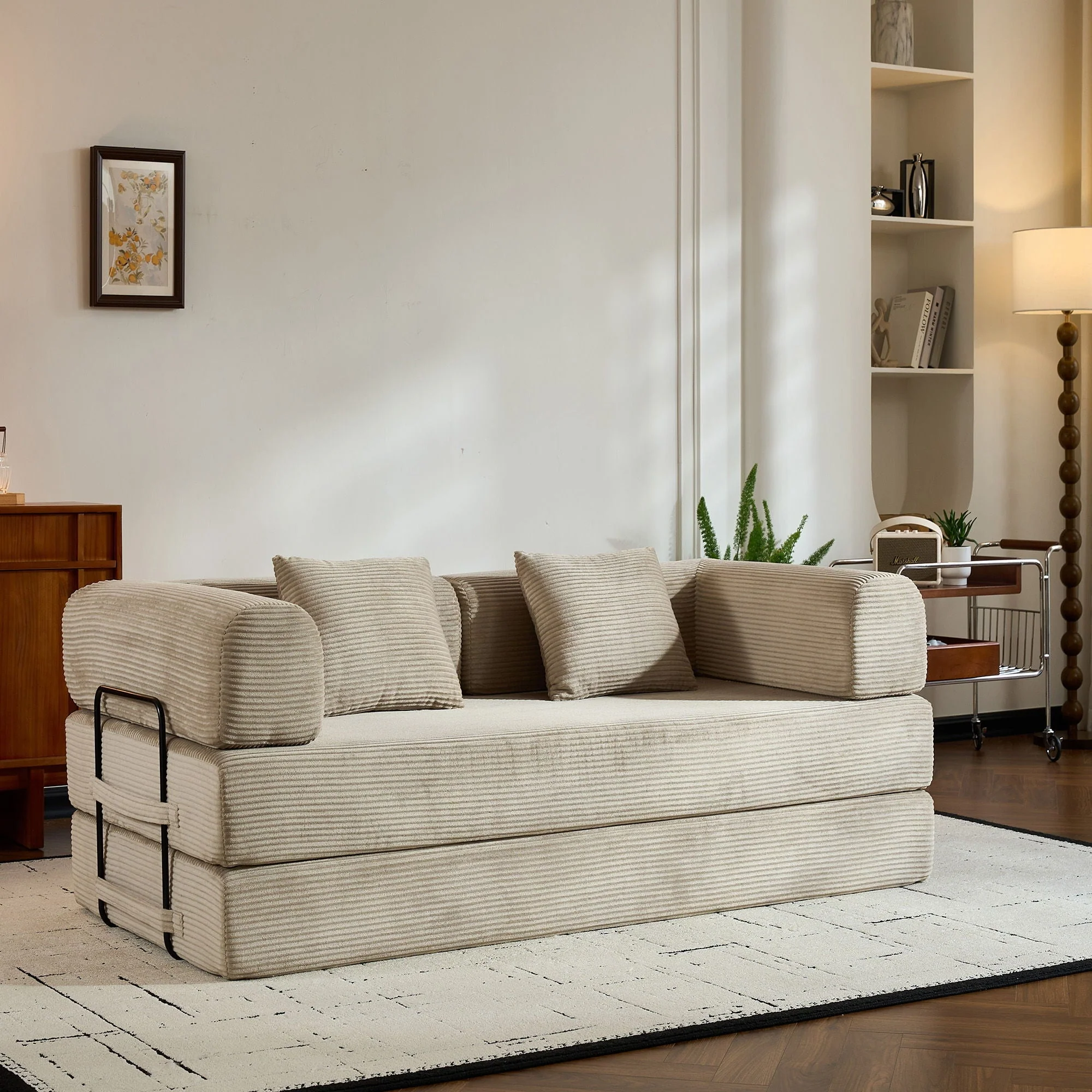 Convertible Sleeper Sofa Bed With Cylindrical Pillow, With Fixed Shape Frame - Image 10