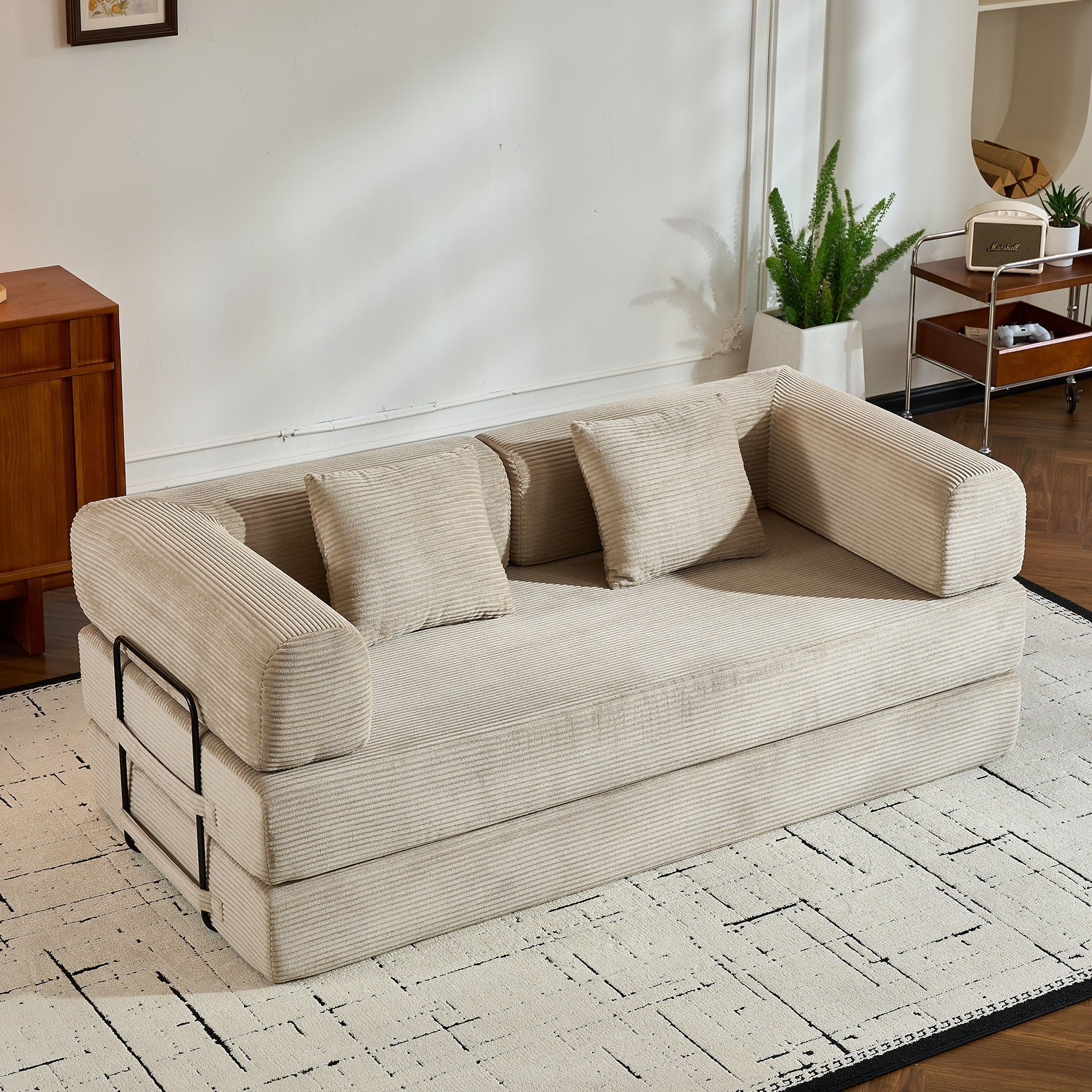 Convertible Sleeper Sofa Bed With Cylindrical Pillow, With Fixed Shape Frame - Image 11