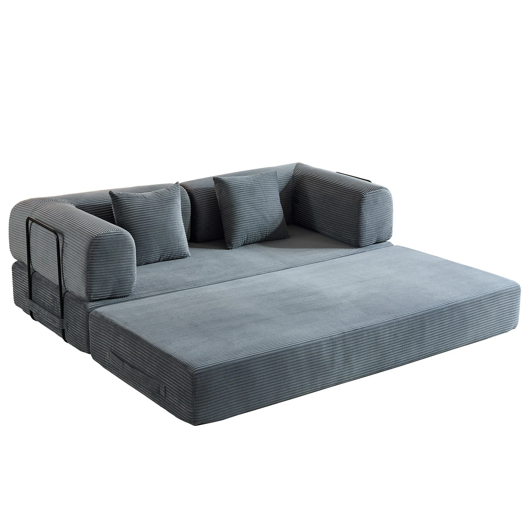 Convertible Sleeper Sofa Bed With Cylindrical Pillow, With Fixed Shape Frame - Image 2