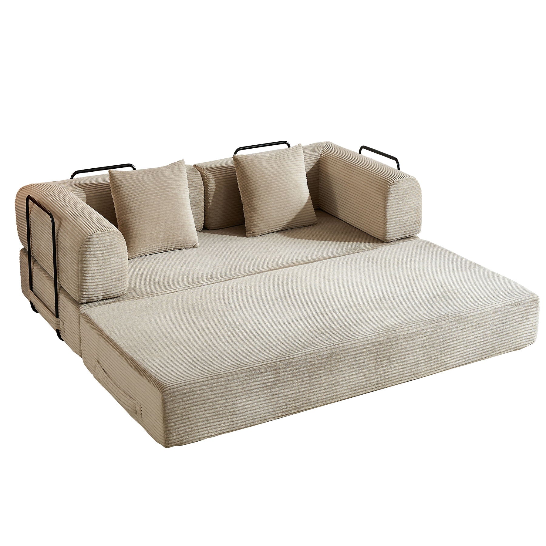 Convertible Sleeper Sofa Bed With Cylindrical Pillow, With Fixed Shape Frame - Image 3