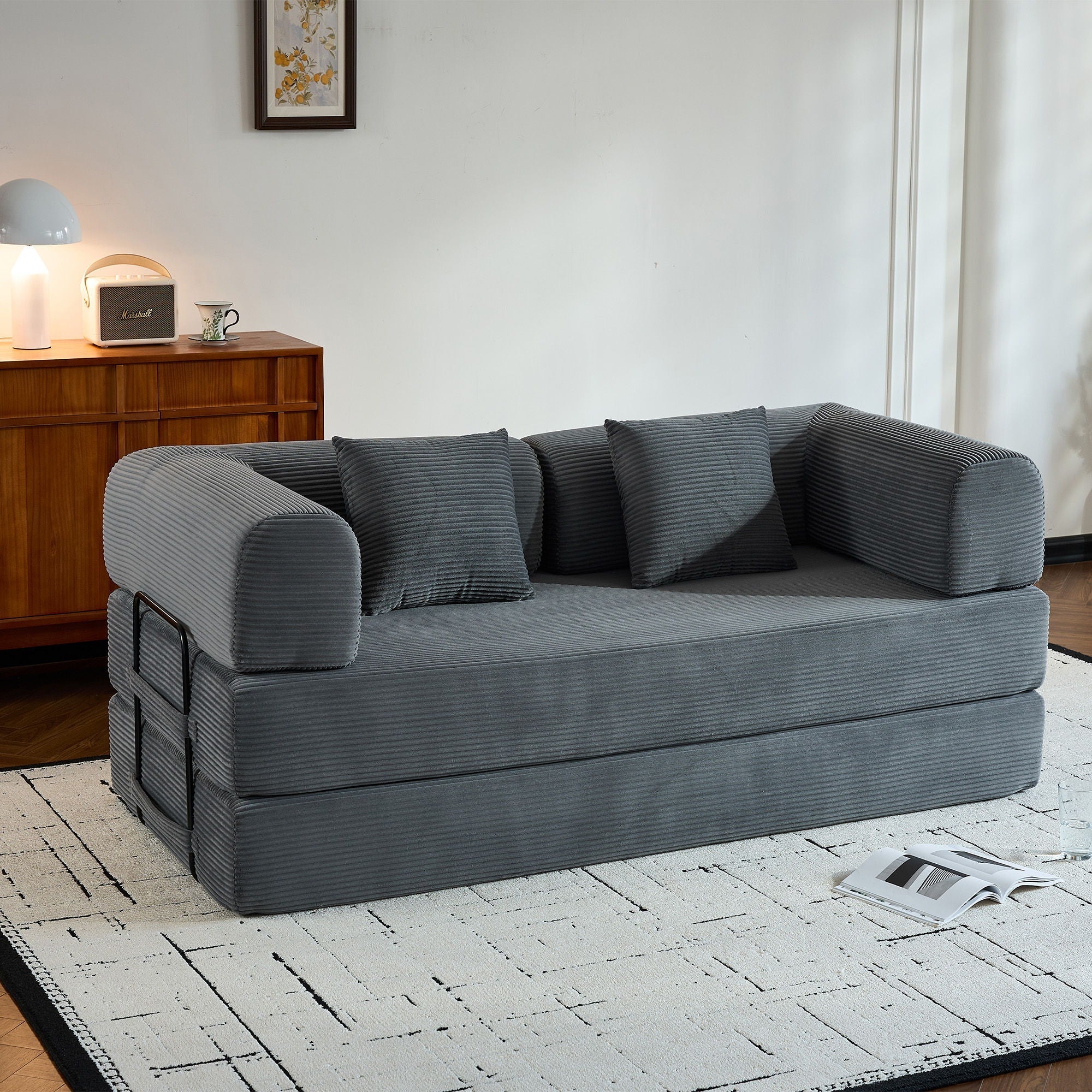 Convertible Sleeper Sofa Bed With Cylindrical Pillow, With Fixed Shape Frame - Image 4