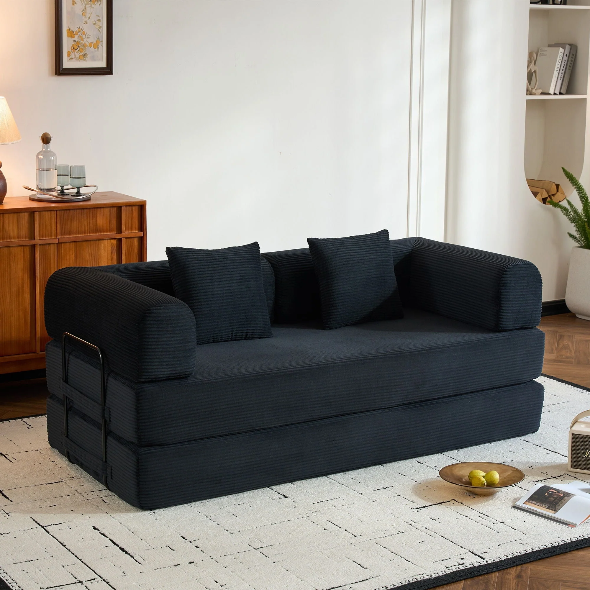 Convertible Sleeper Sofa Bed With Cylindrical Pillow, With Fixed Shape Frame - Image 5