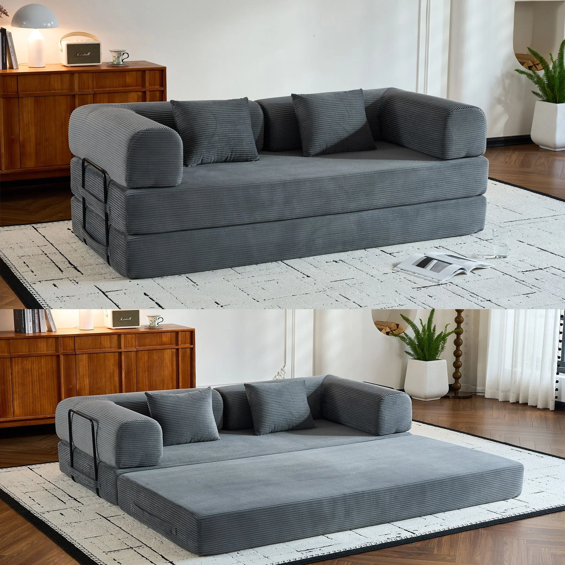 Convertible Sleeper Sofa Bed With Cylindrical Pillow, With Fixed Shape Frame - Image 7