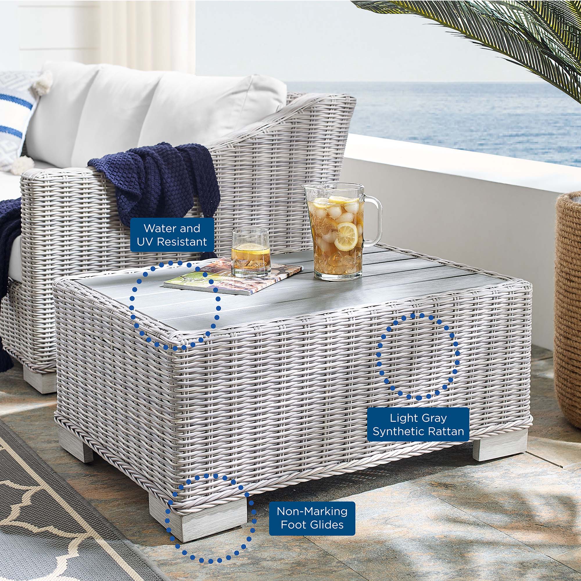 Conway 32" Outdoor Patio Wicker Rattan Coffee Table by Modway - Image 2