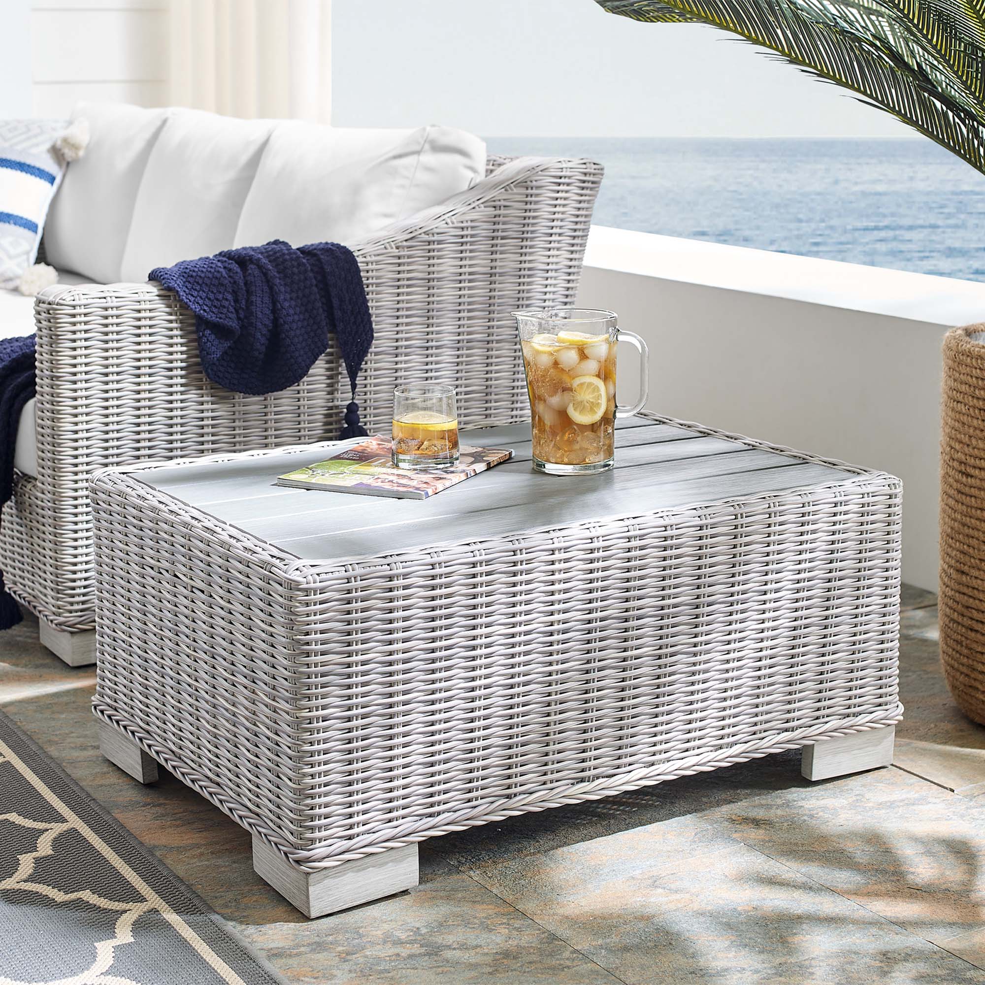 Conway 32" Outdoor Patio Wicker Rattan Coffee Table by Modway - Image 7