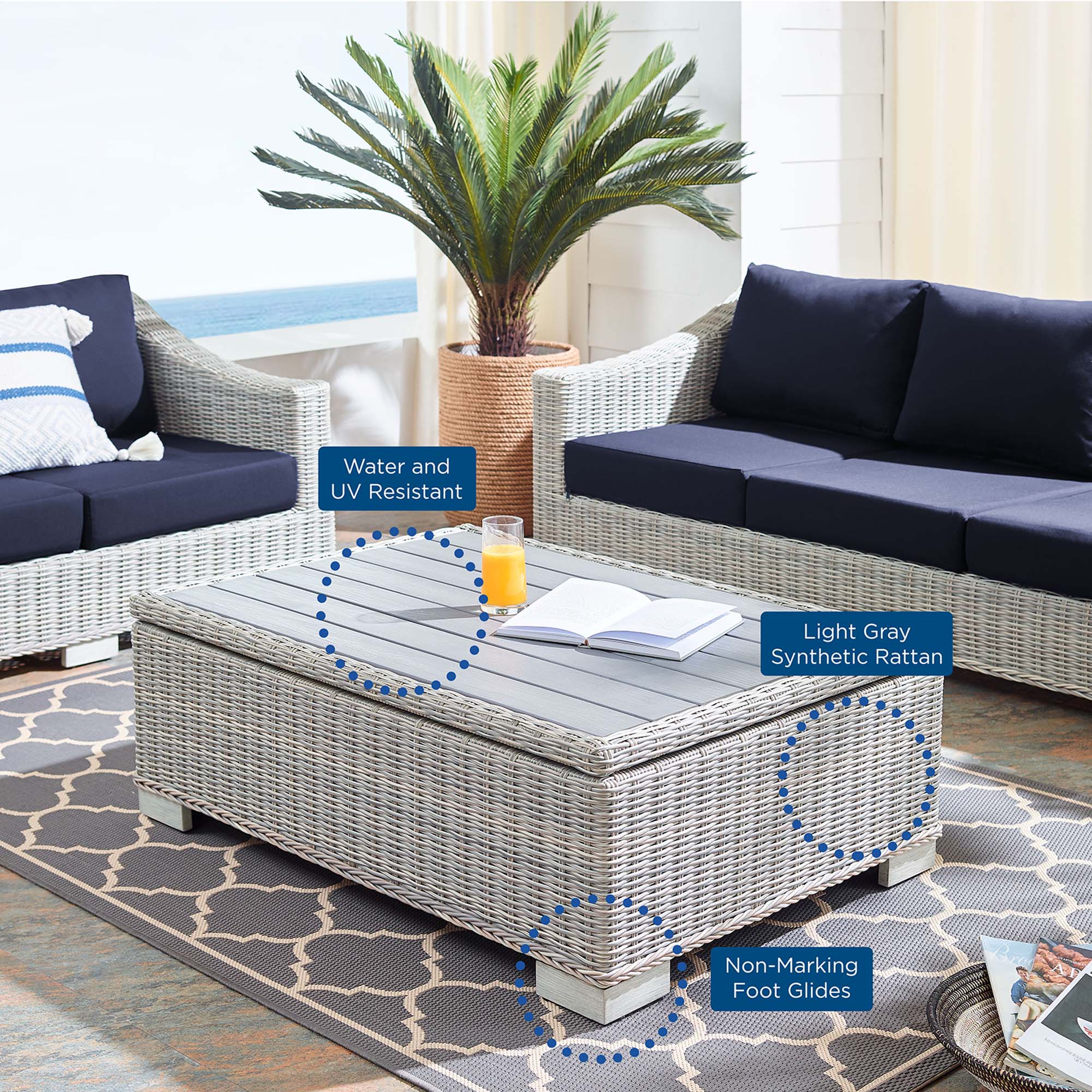 Conway 45" Outdoor Patio Wicker Rattan Coffee Table by Modway - Image 3