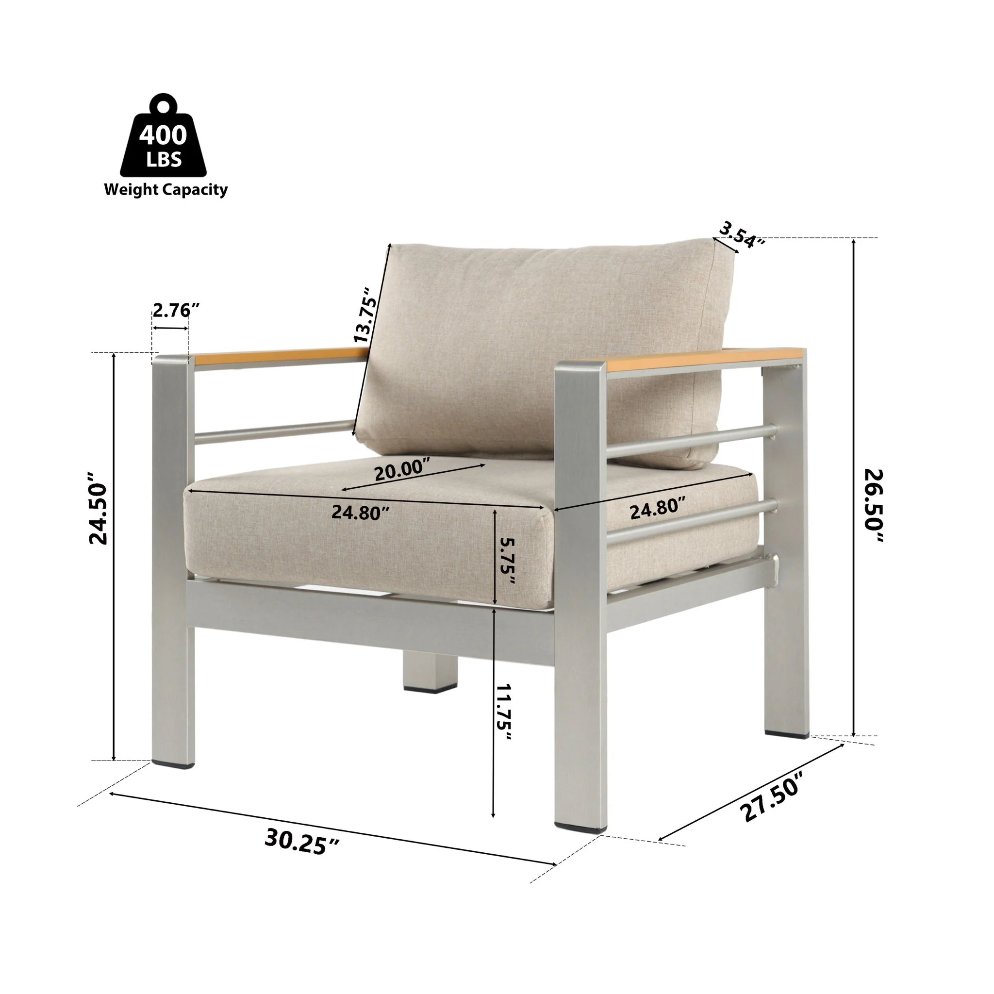 Cora Outdoor Aluminum Club Chair Set with Cushions - Image 3