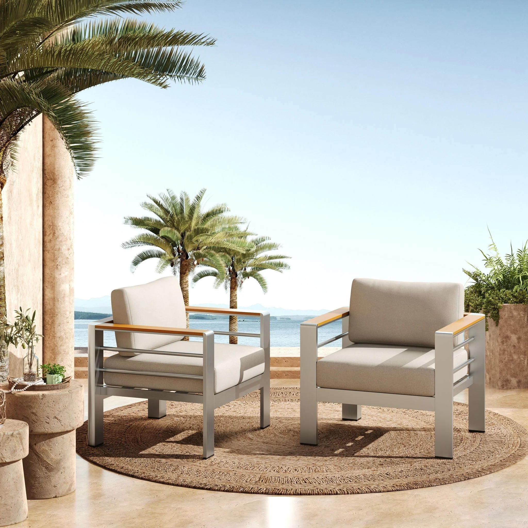 Cora Outdoor Aluminum Club Chair Set with Cushions - Image 4