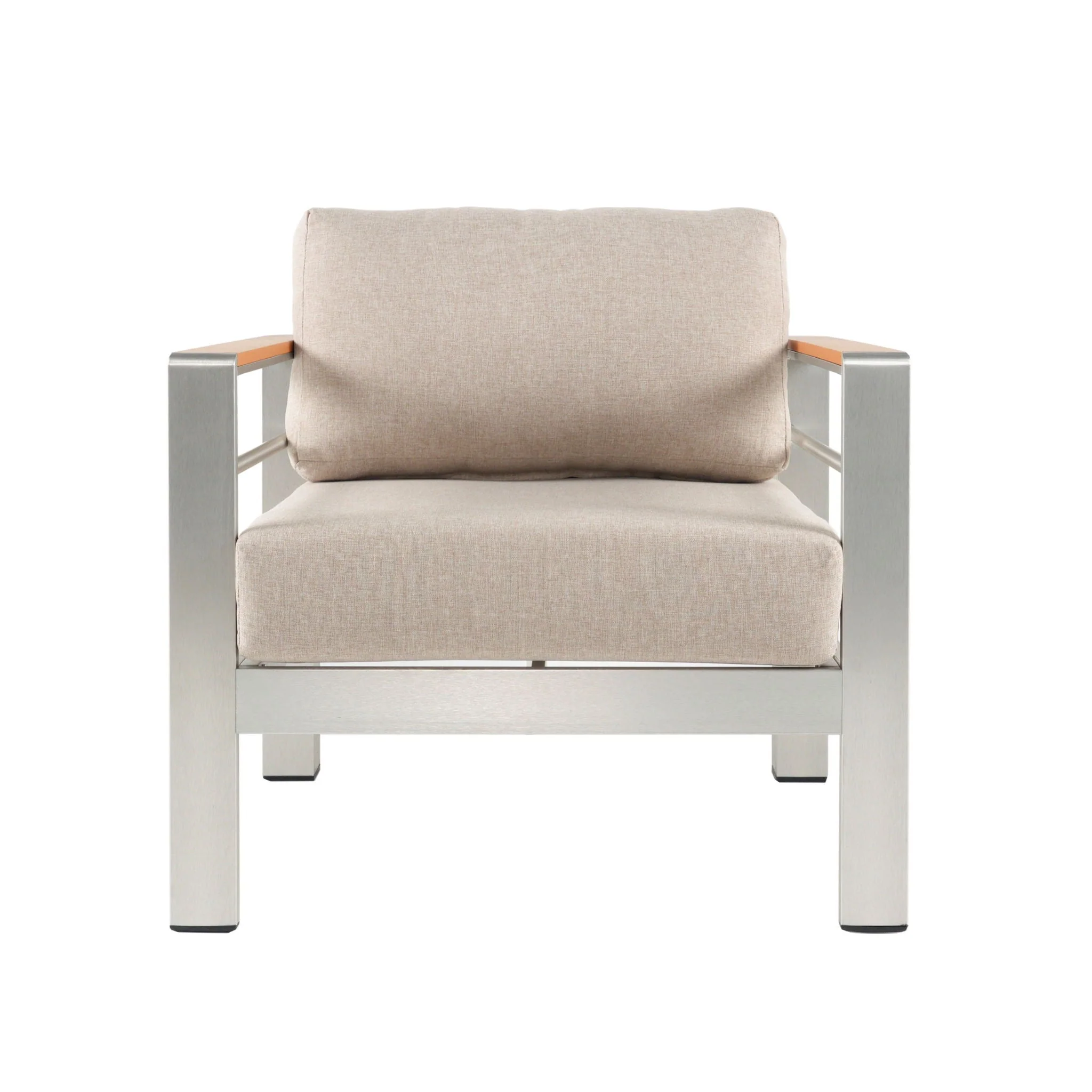 Cora Outdoor Aluminum Club Chair - Silver / Beige
