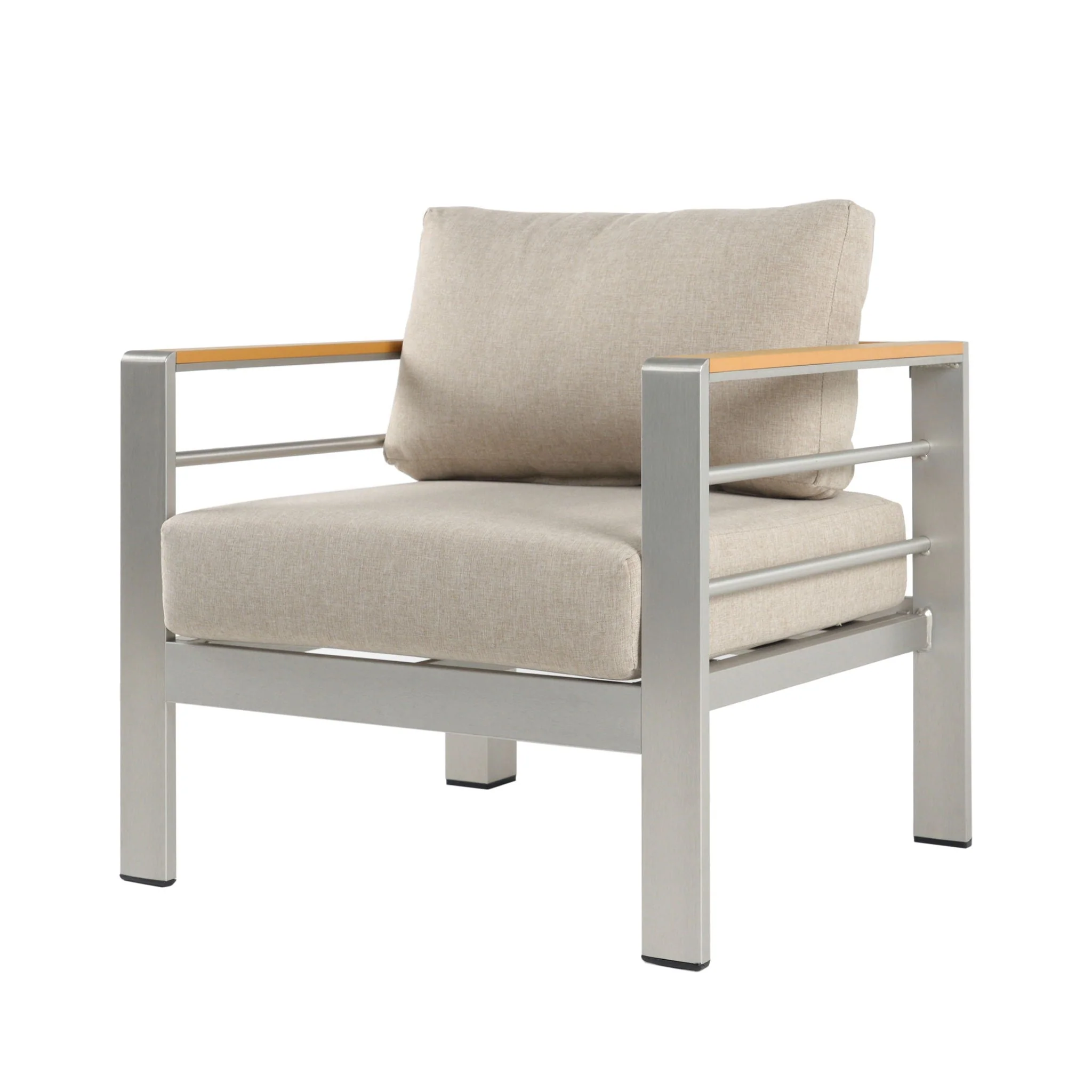Cora Outdoor Aluminum Club Chair - Silver / Beige - Image 2
