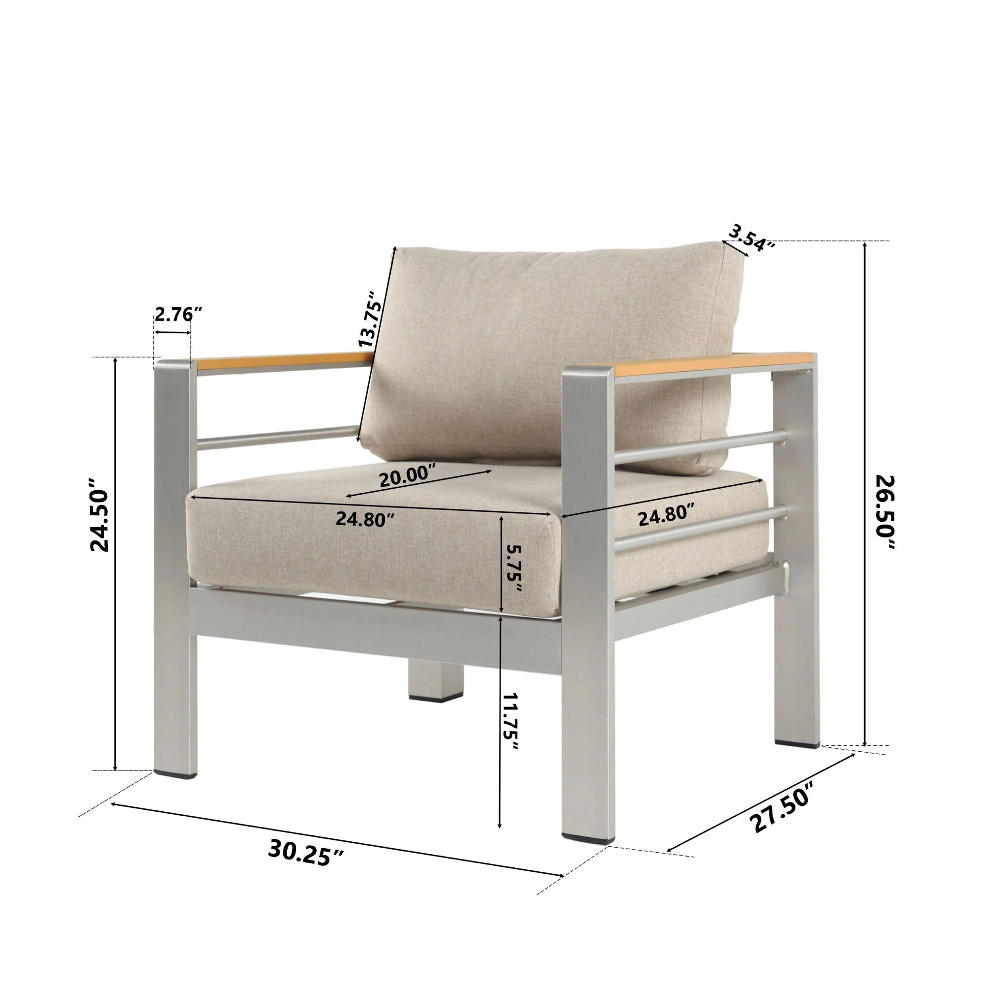 Cora Outdoor Aluminum Club Chair - Silver / Beige - Image 4