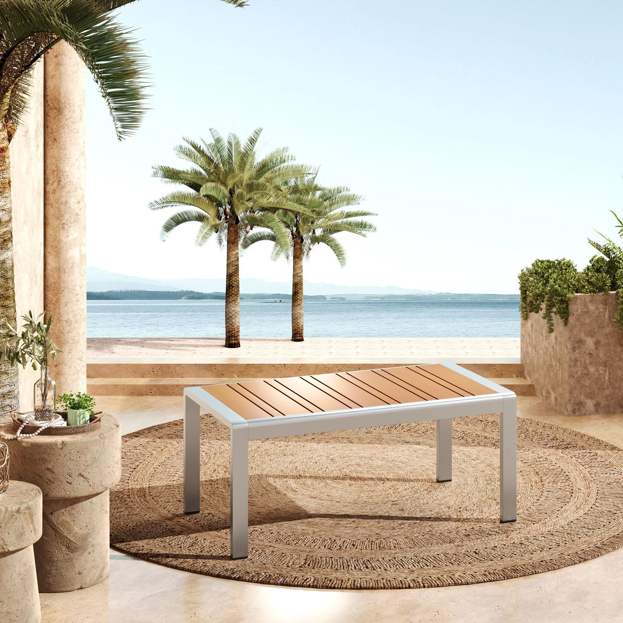 Cora Outdoor Aluminum Coffee Table - Natural / Silver - Image 3