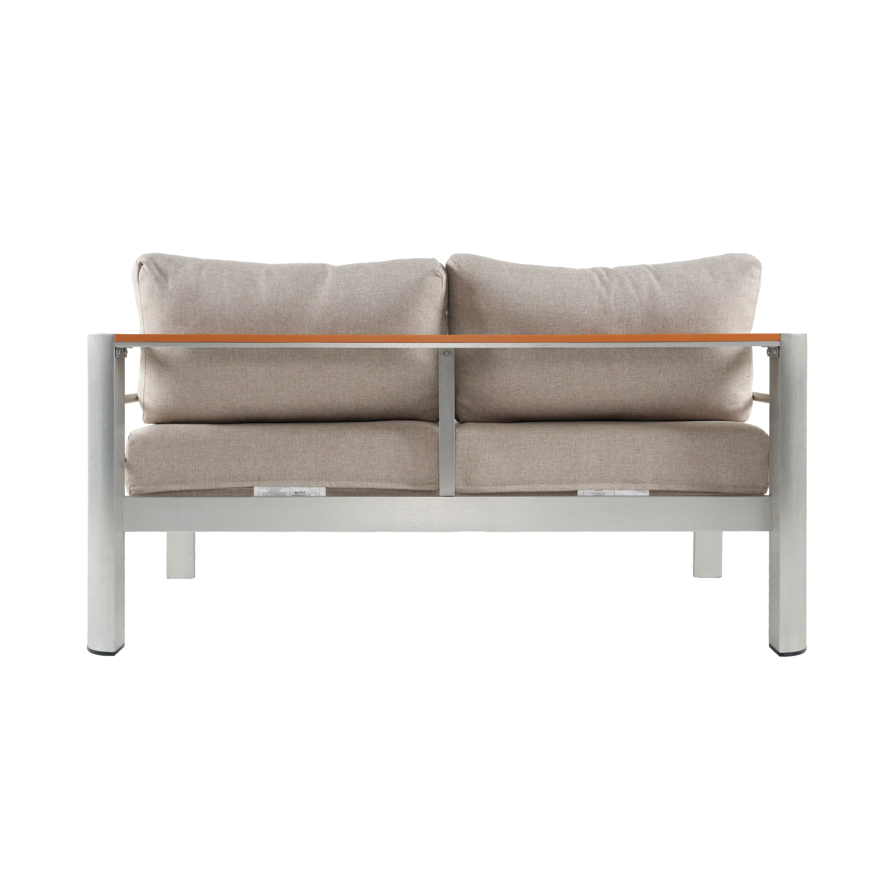 Cora Outdoor Aluminum Loveseat, Silver Frame with Beige Cushion - Image 5