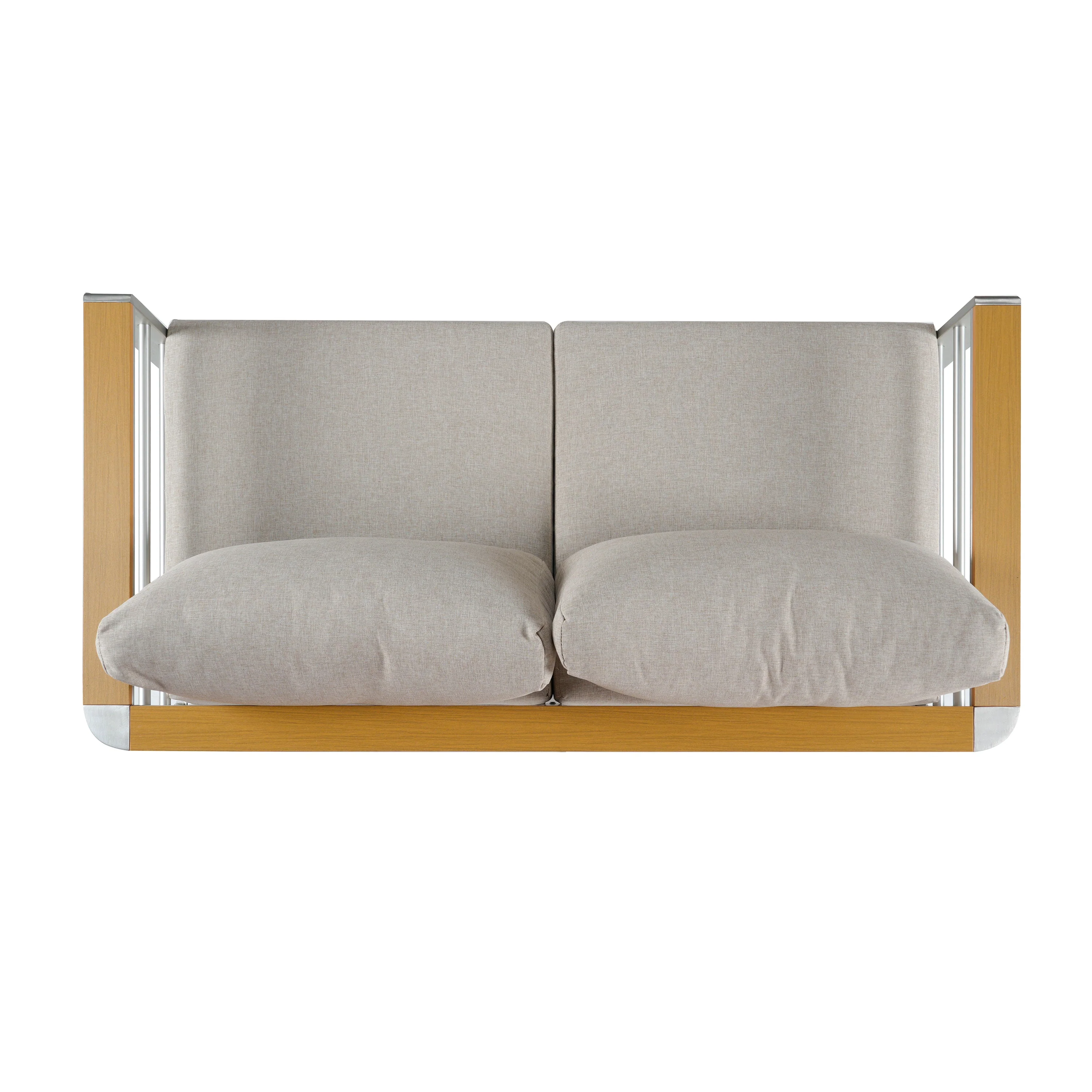 Cora Outdoor Aluminum Loveseat, Silver Frame with Beige Cushion - Image 7