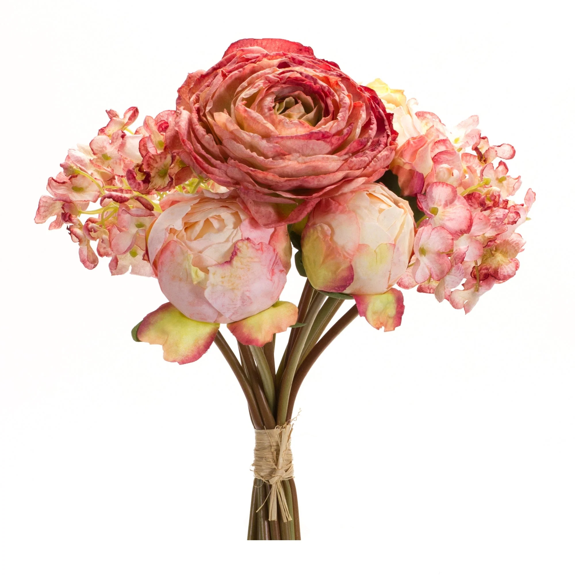 Coral Pink Peony and Hydrangea Flower Bouquet (Set of 6) - Image 2