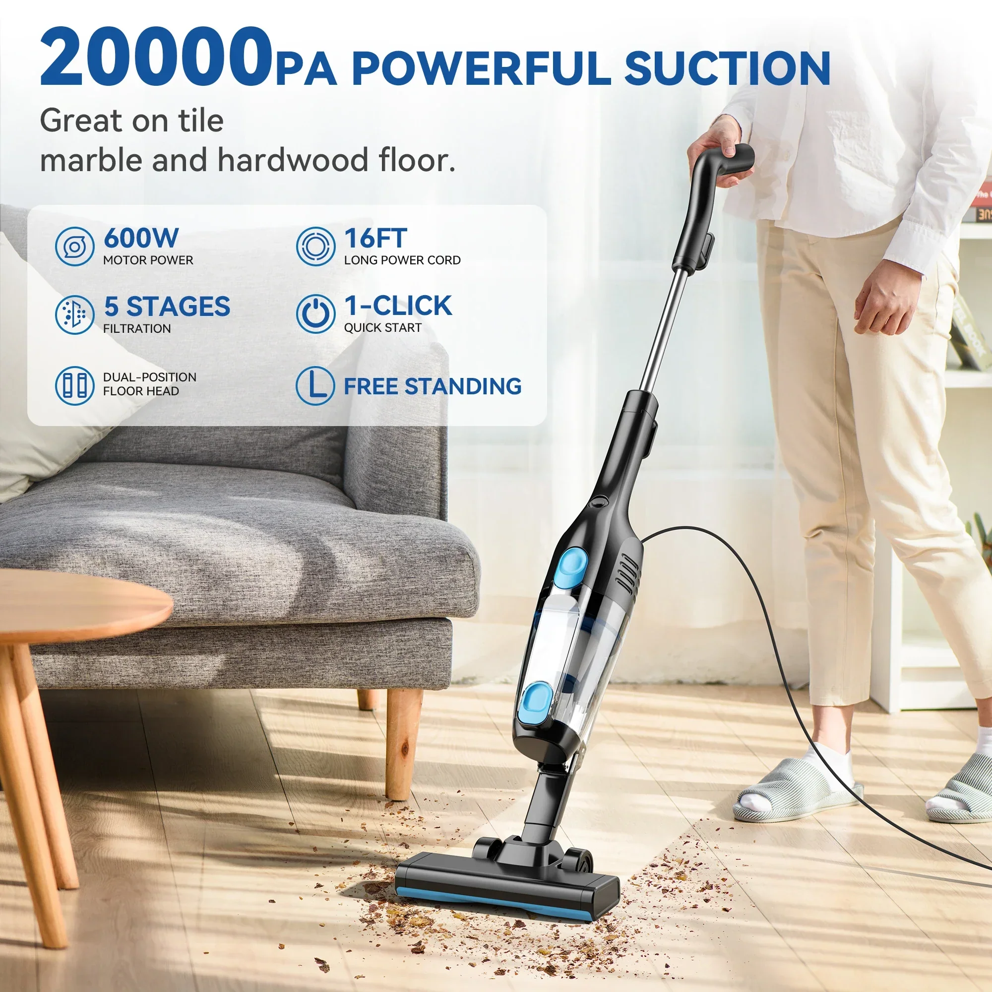 Corded Handheld Vacuum Cleaner 16KPa Powerful Suction for Car Hard Floor - Image 3