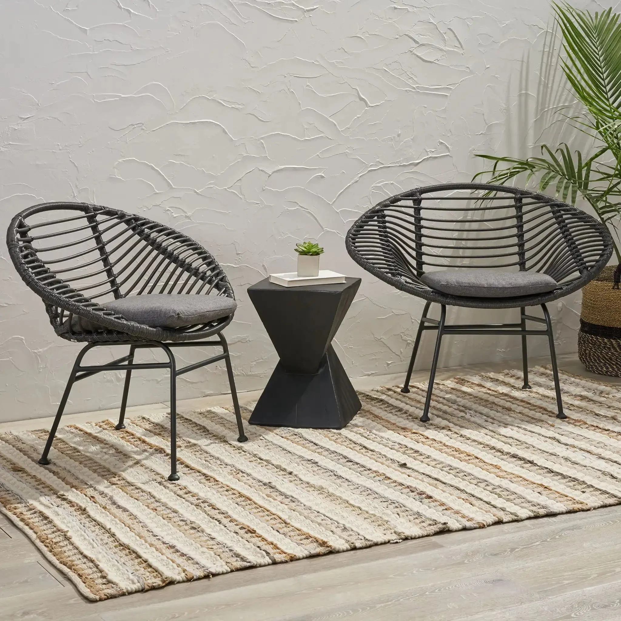 Cordella - Outdoor Woven Wicker Chairs With Cushions, (Set of 2) - Image 4