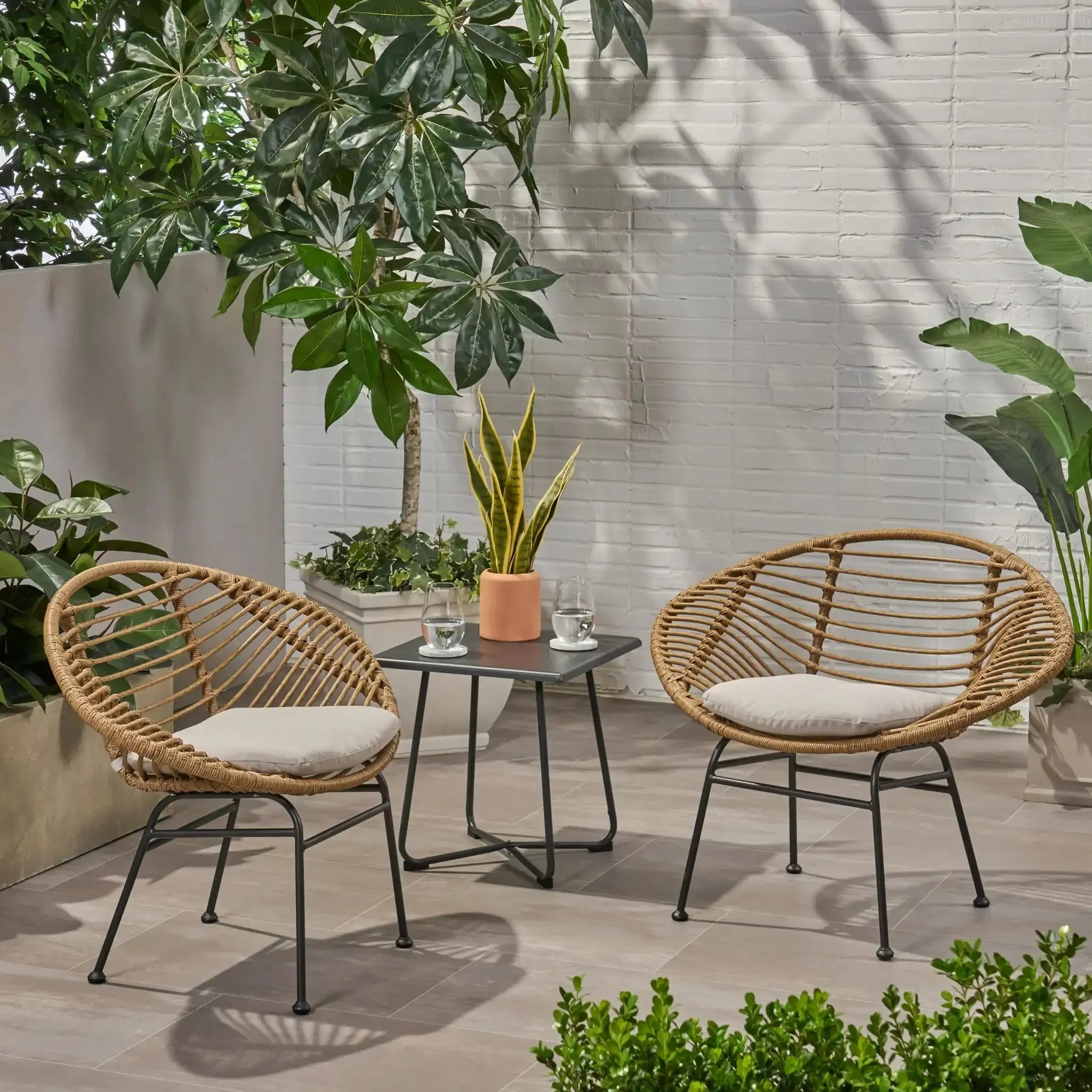 Cordella - Outdoor Woven Wicker Chairs With Cushions, (Set of 2) - Image 5