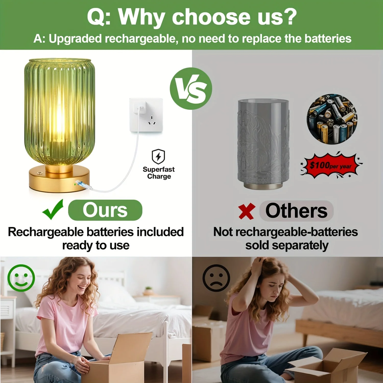 Cordless Touch Table Lamp with Rechargeable Battery – Dimmable LED Bedside Light - Image 3
