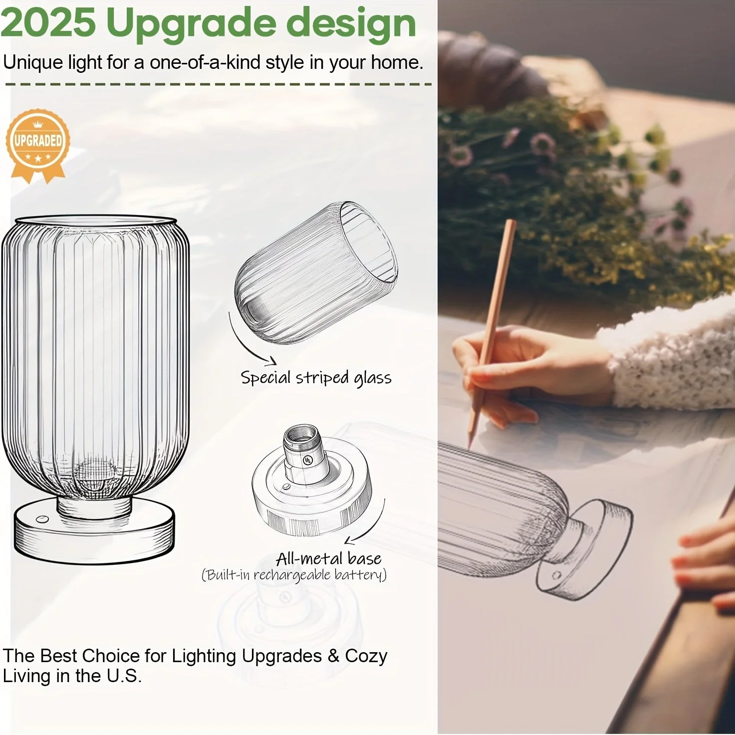 Cordless Touch Table Lamp with Rechargeable Battery – Dimmable LED Bedside Light - Image 5