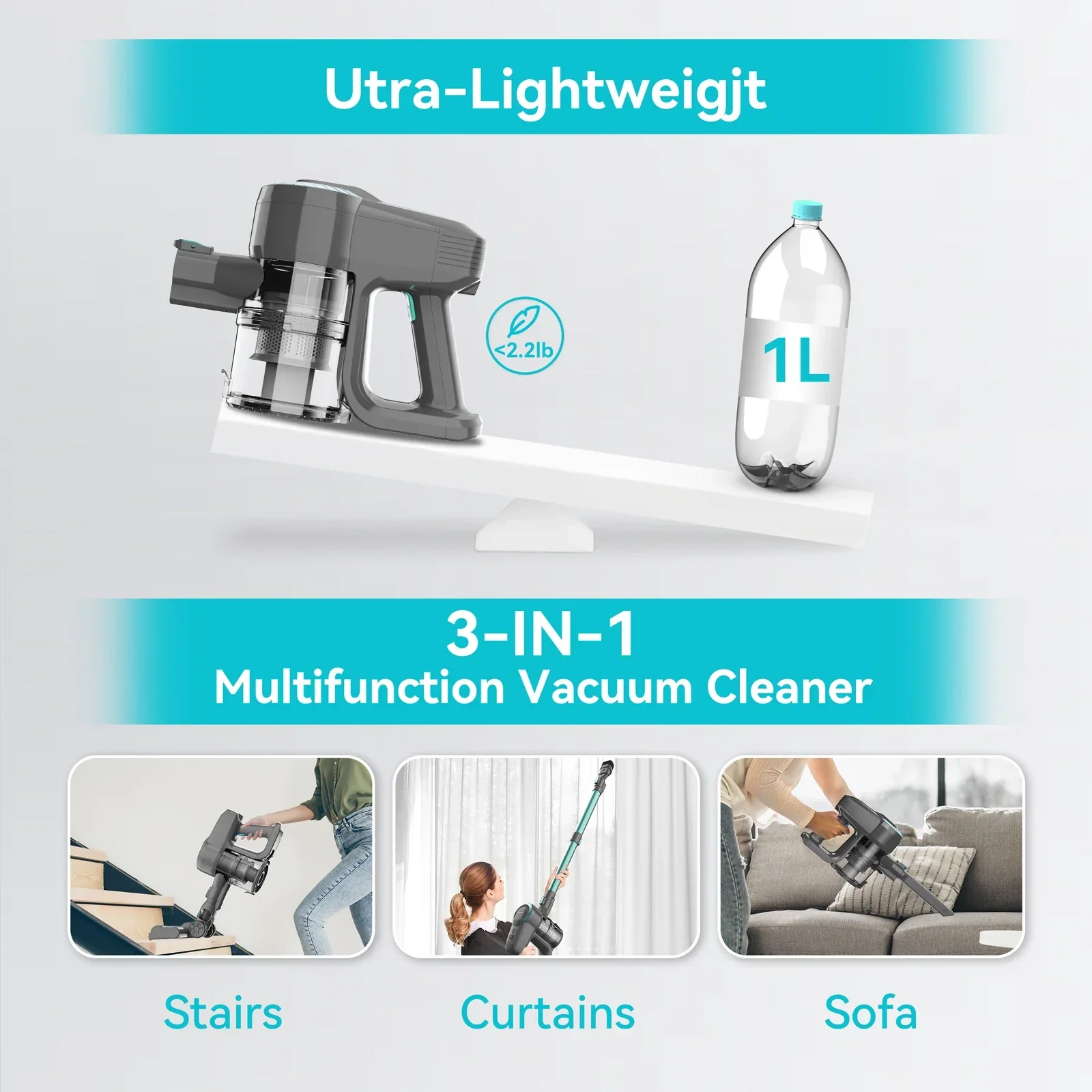 Cordless Upright Stick Vacuum Cleaner 20KPa Lightweight for Carpet Pet Hair - Image 5