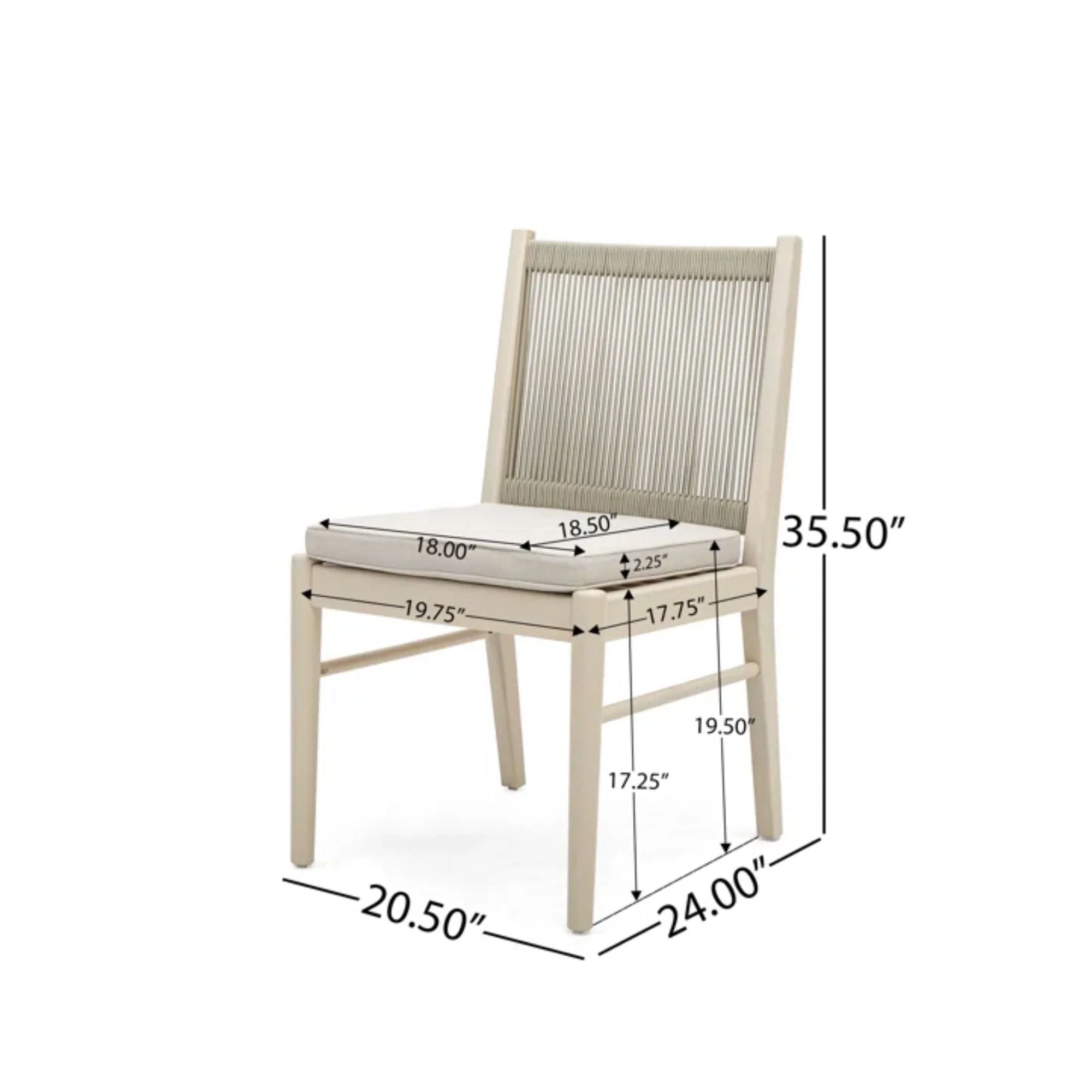 Cordoba Dining Chair Set of 2 - Comfortable Armless Chairs in Beige - Image 3