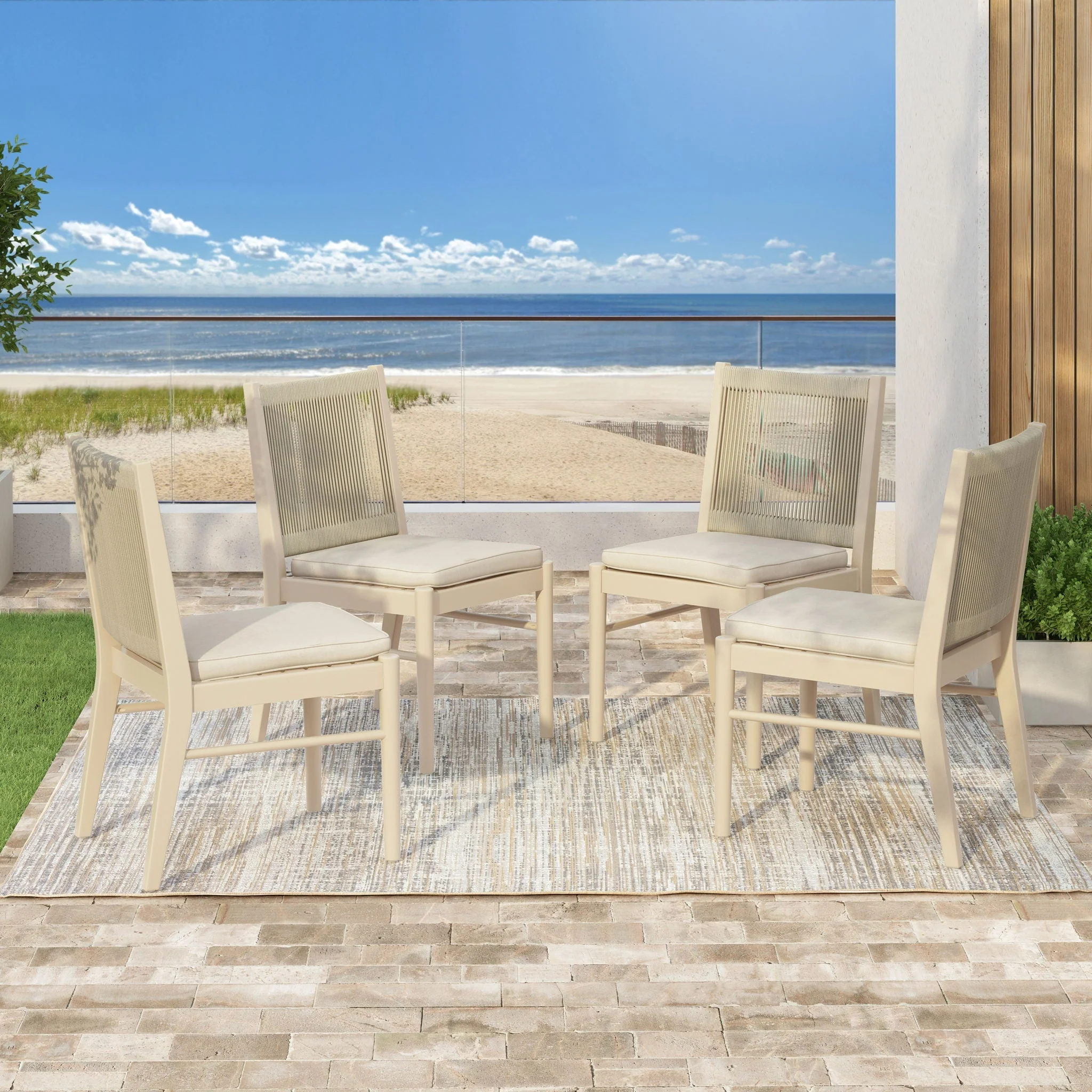 Cordoba Dining Chair Set of 2 - Comfortable Armless Chairs in Beige - Image 4