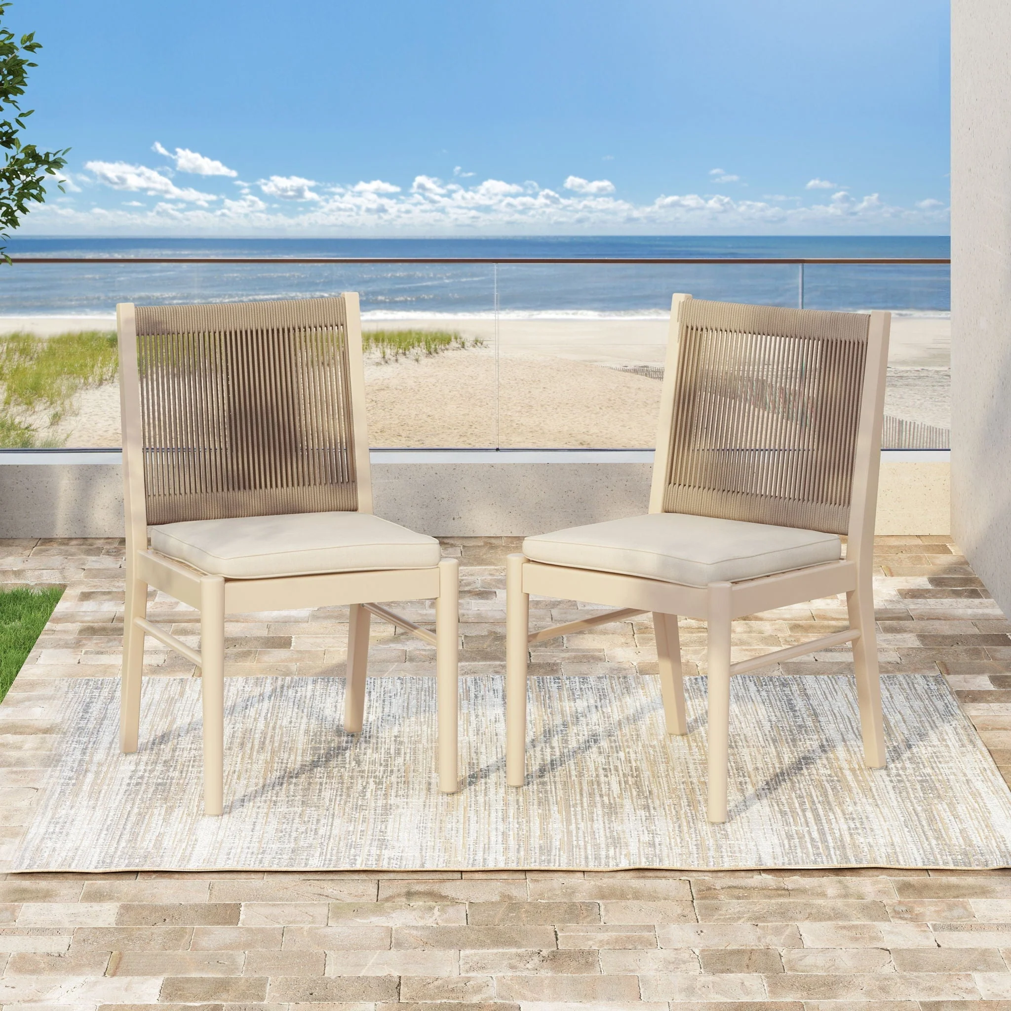 Cordoba Dining Chair Set of 2 with Acacia Wood Frame and Water Repellent Fabric - Image 4