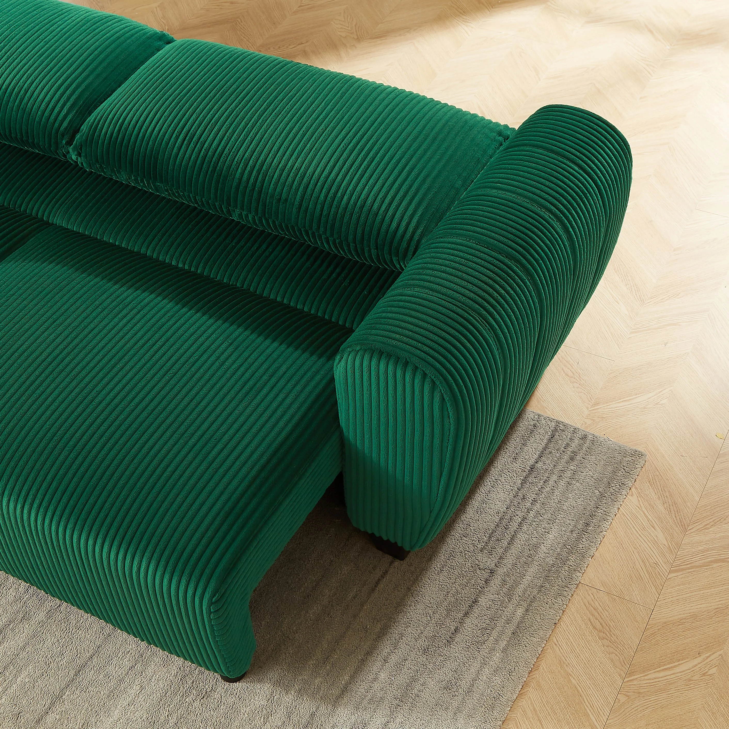 Corduroy Upholstered 3 Seat Sofa Couch 2-in-1 Convertible Green - Image 7