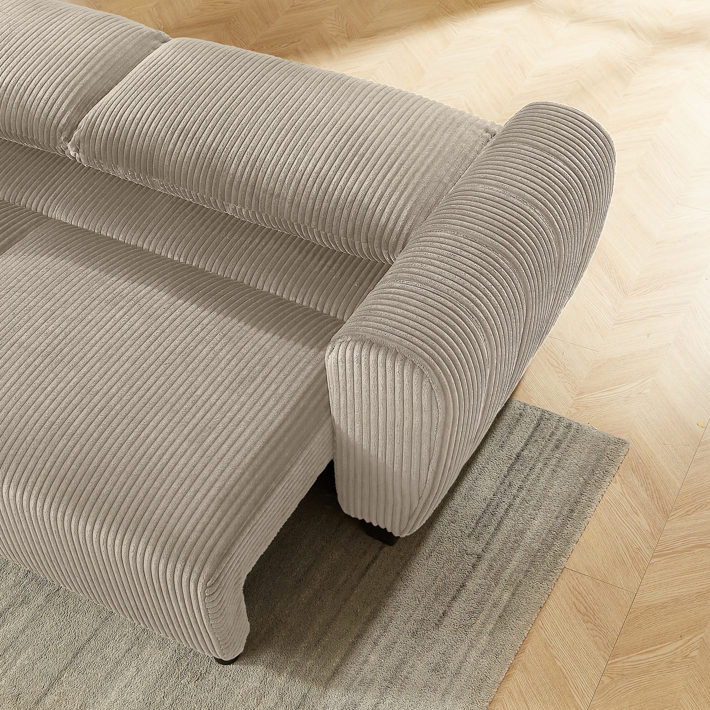 Corduroy Upholstered 3-Seat Sofa Couch 2-in-1 Convertible Sleeper Sofa Light Brown - Image 7