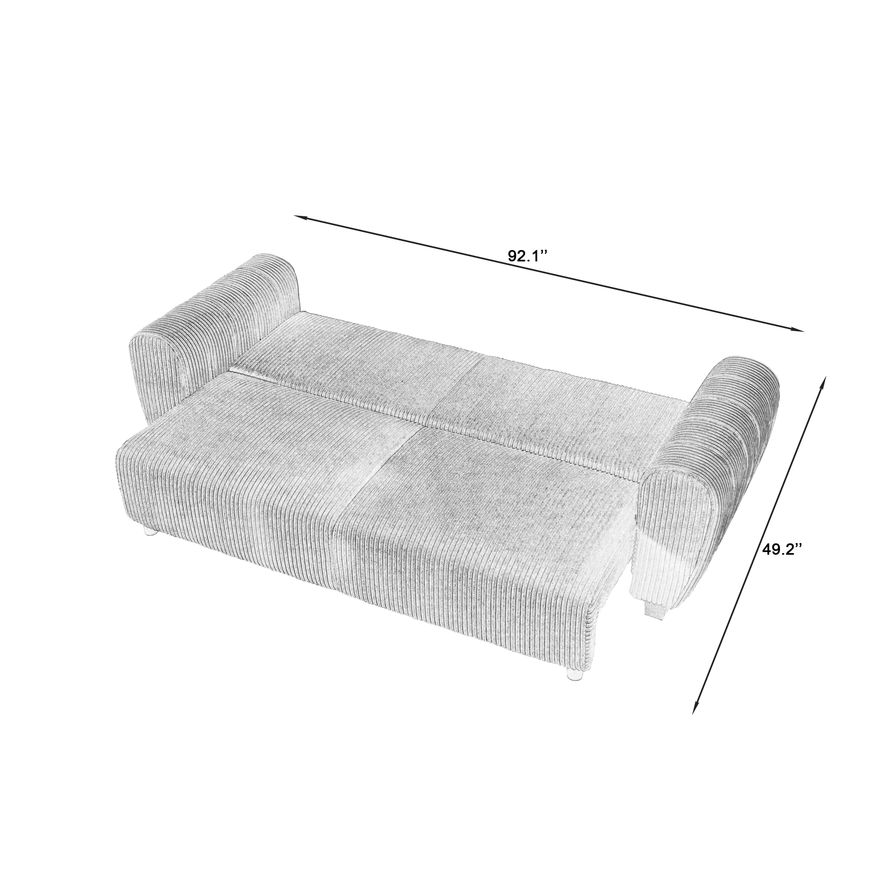 Corduroy Upholstered 3-Seat Sofa Couch 2-in-1 Convertible Sleeper Sofa Light Brown - Image 9