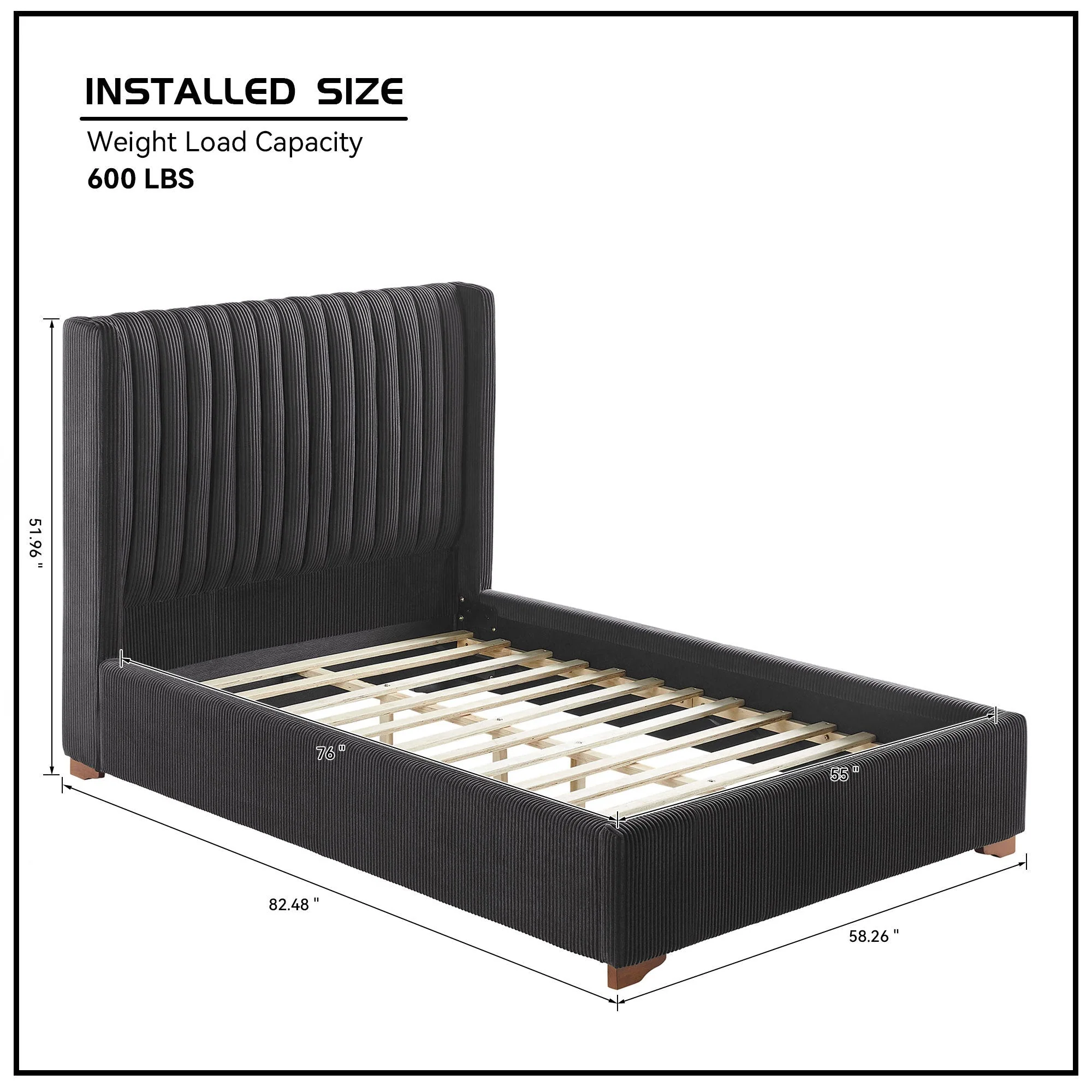 Corduroy Upholstered Wingback Bed Frame - Image 11