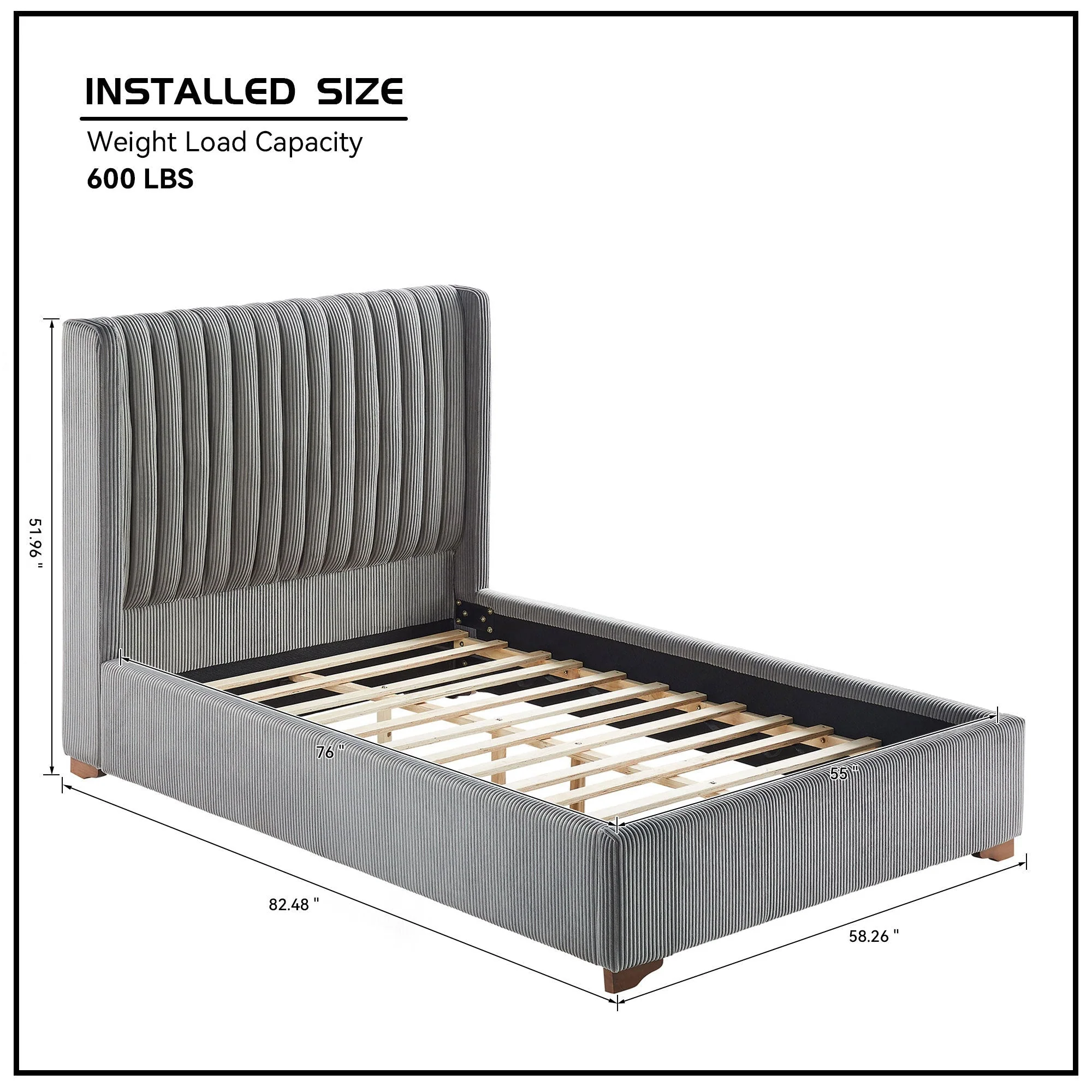 Corduroy Upholstered Wingback Bed Frame - Image 13