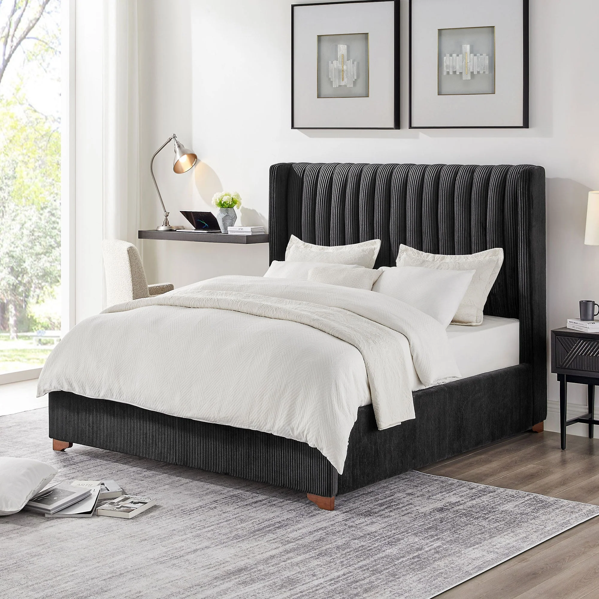 Corduroy Upholstered Wingback Bed Frame - Image 2