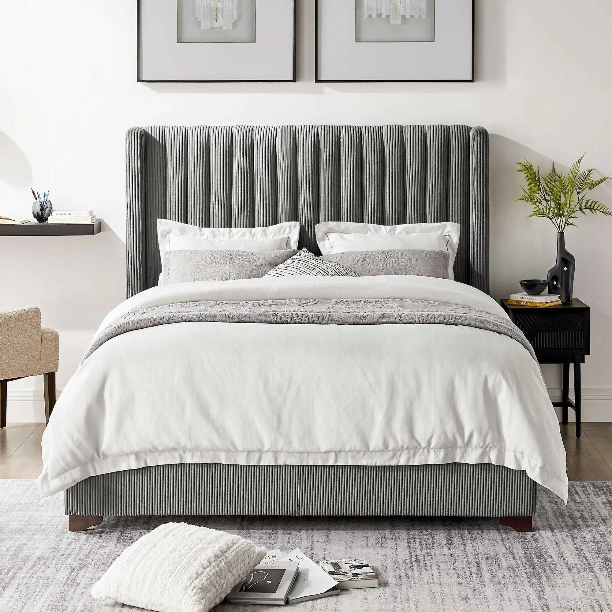 Corduroy Upholstered Wingback Bed Frame - Image 3