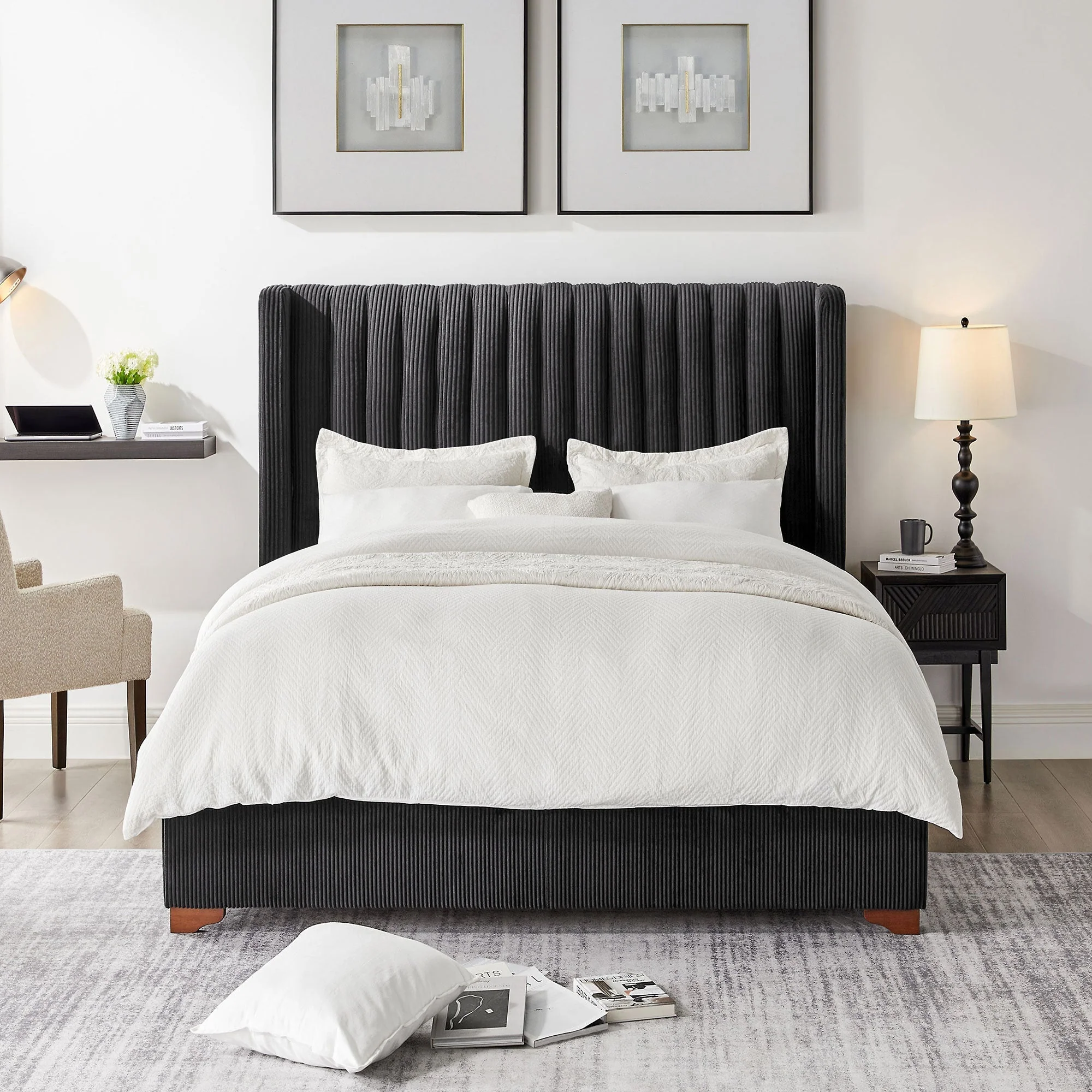 Corduroy Upholstered Wingback Bed Frame - Image 5