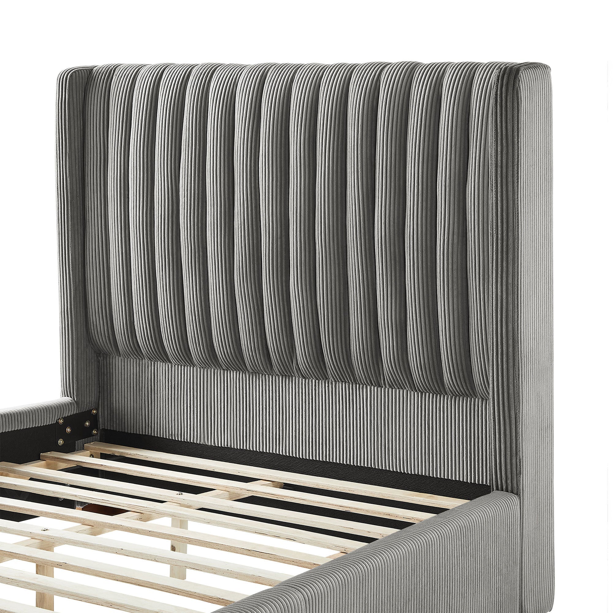Corduroy Upholstered Wingback Bed Frame - Image 6
