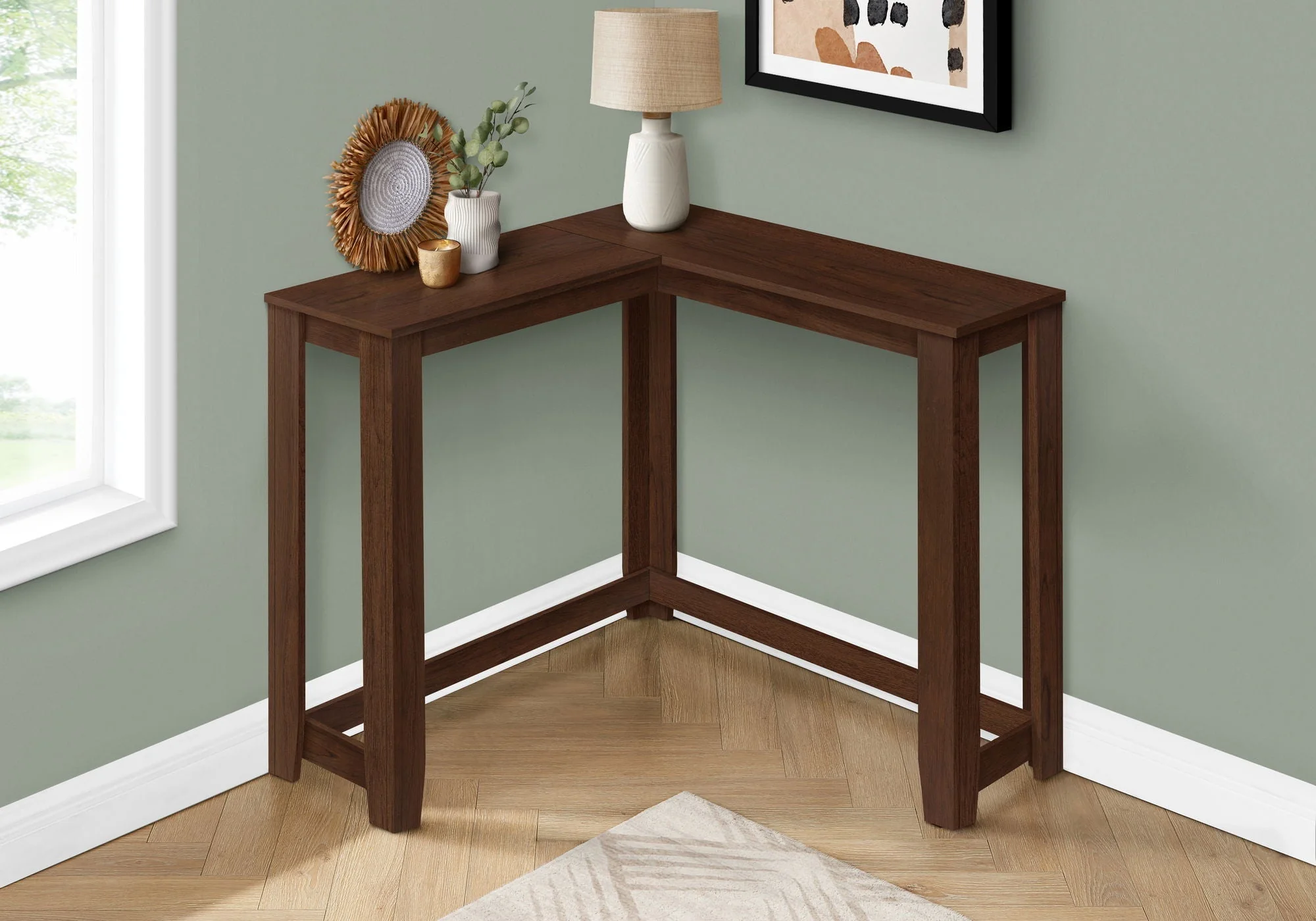Corner Accent Console Table For Entryway, Contemporary & Modern - Cherry - Image 3