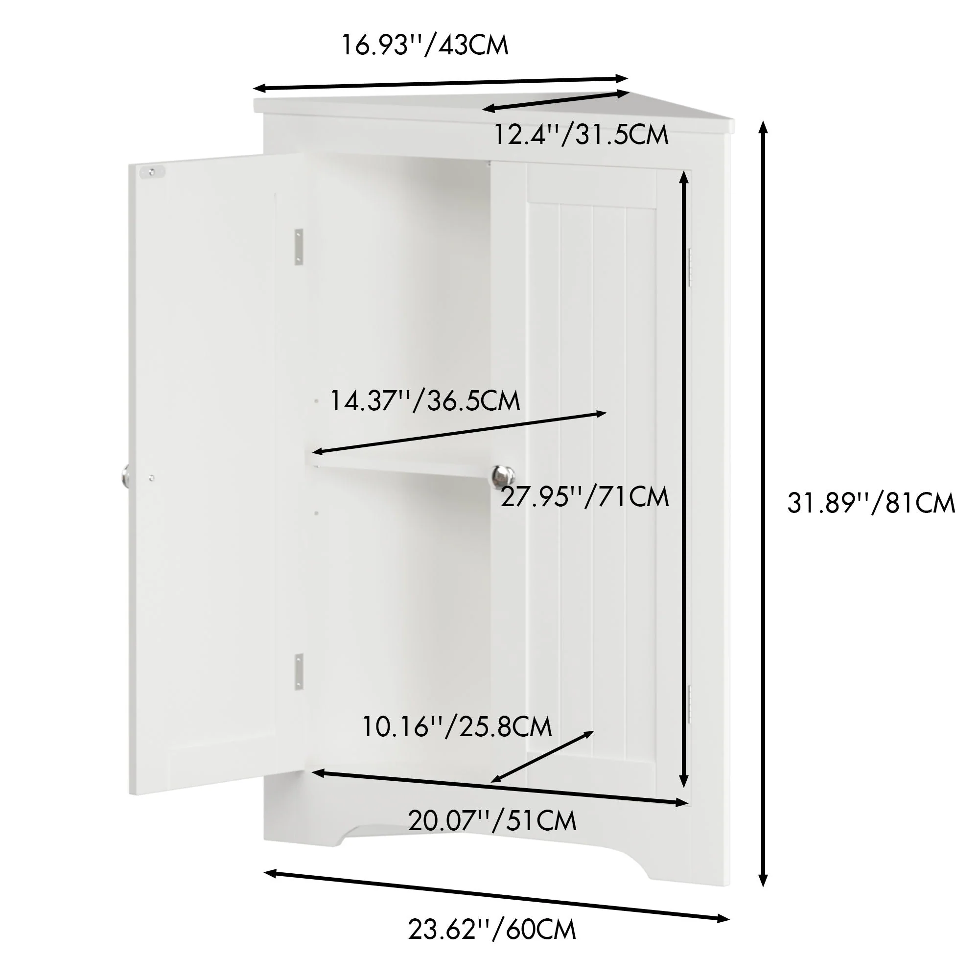 Corner Cabinet With 2 Doors And Adjustable Shelves, Freestanding Narrow Storage Organizer For Bathroom - White - Image 2