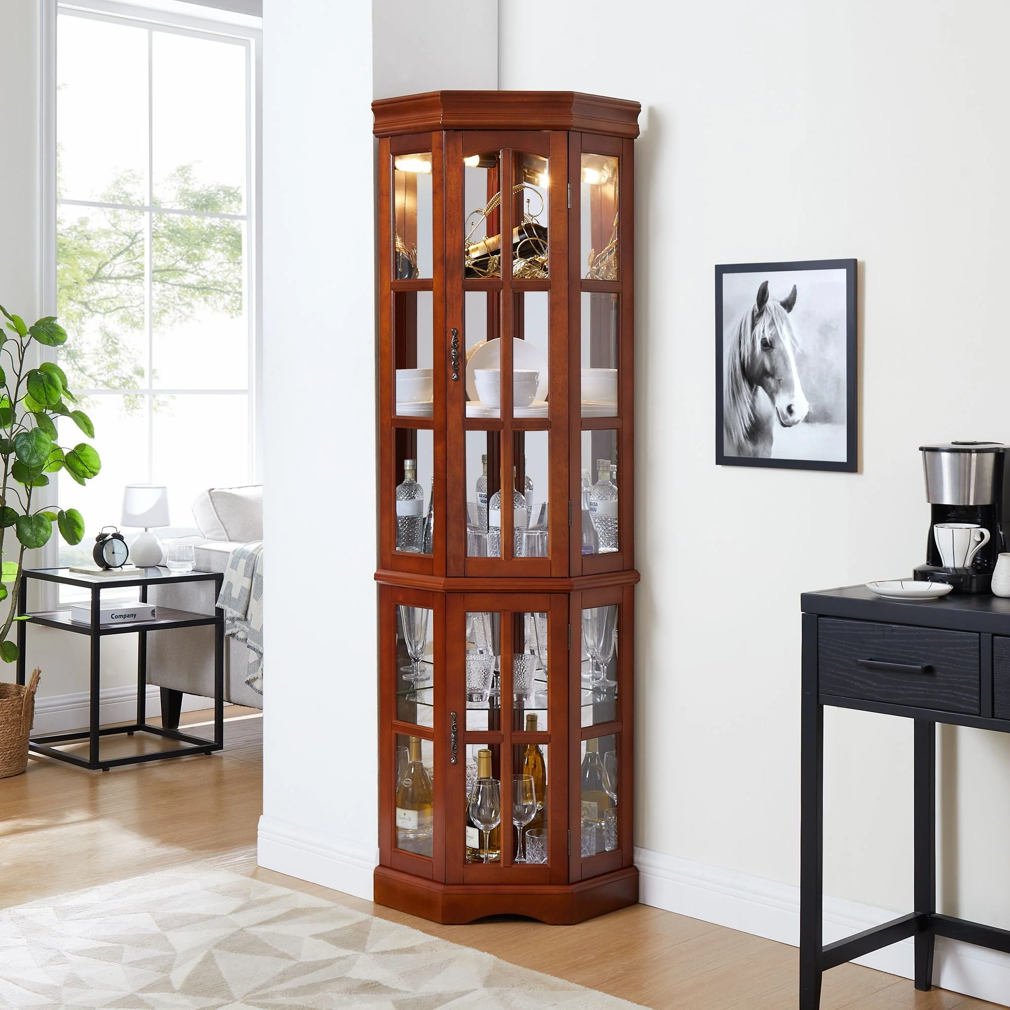 Corner Curio Cabinet With 5 Shelves And Lighting System (E26 Light Bulb Not Included) - Image 4