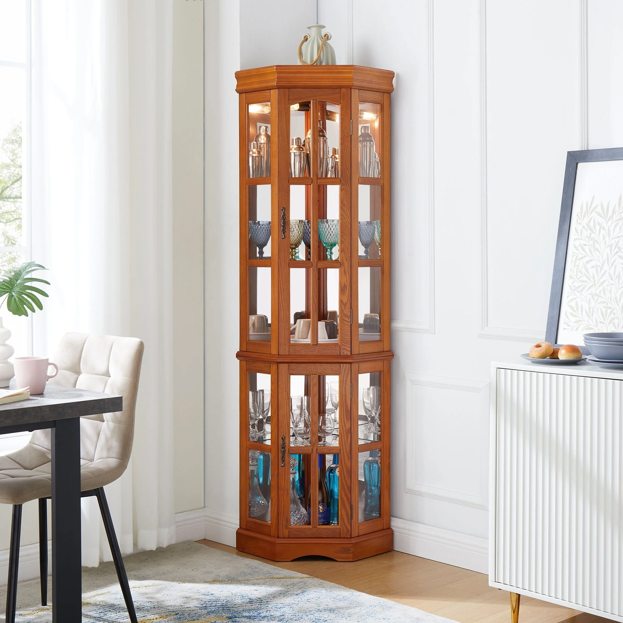 Corner Curio Cabinet With 5 Shelves And Lighting System (E26 Light Bulb Not Included) - Image 5