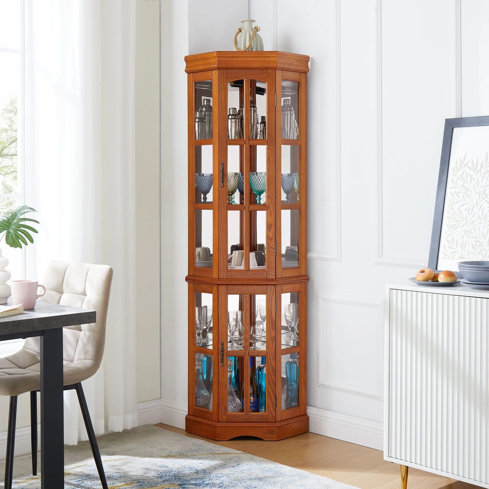 Corner Curio Cabinet With 5 Shelves And Lighting System (E26 Light Bulb Not Included) - Image 6