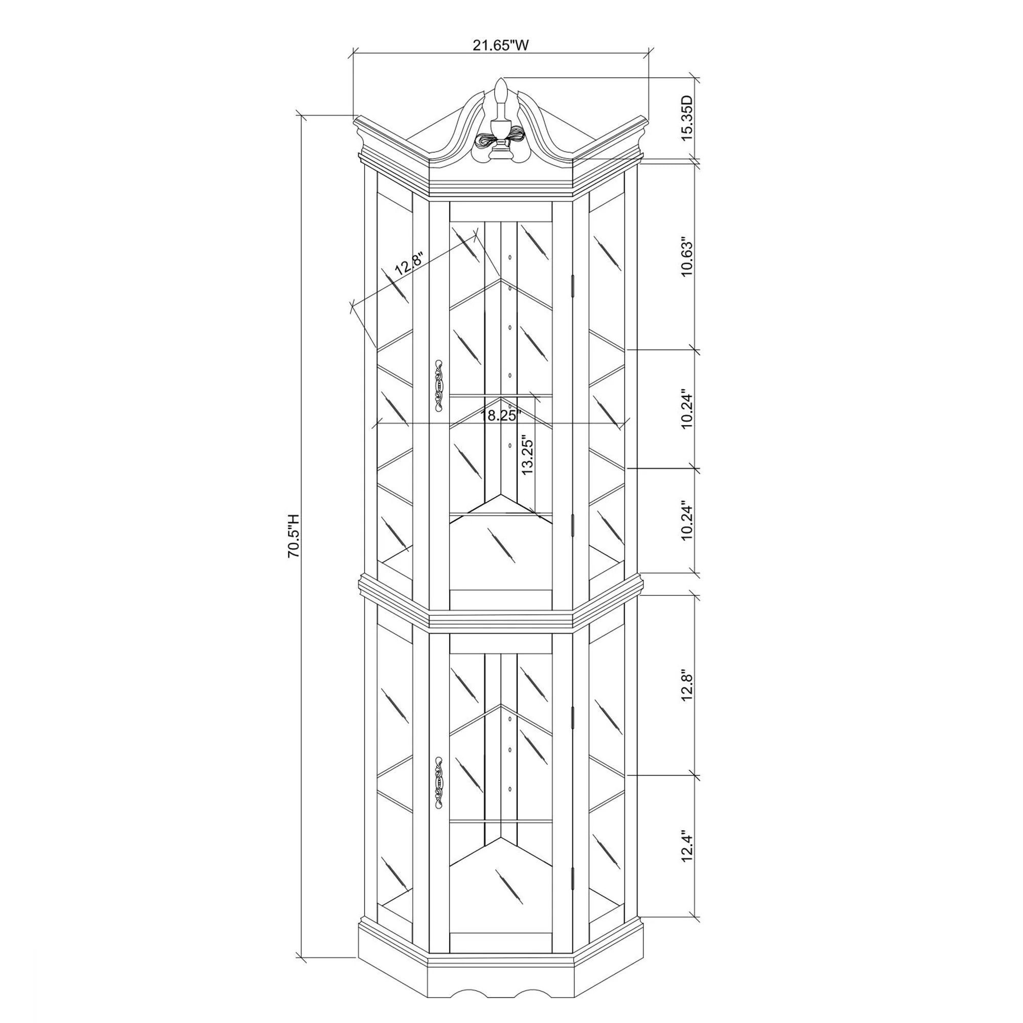 Corner Curio Cabinet With Lights, Adjustable Tempered Glass Shelves, Display Cabinet (E26 Light Bulb Not Included) - Mirrored / Walnut - Image 3