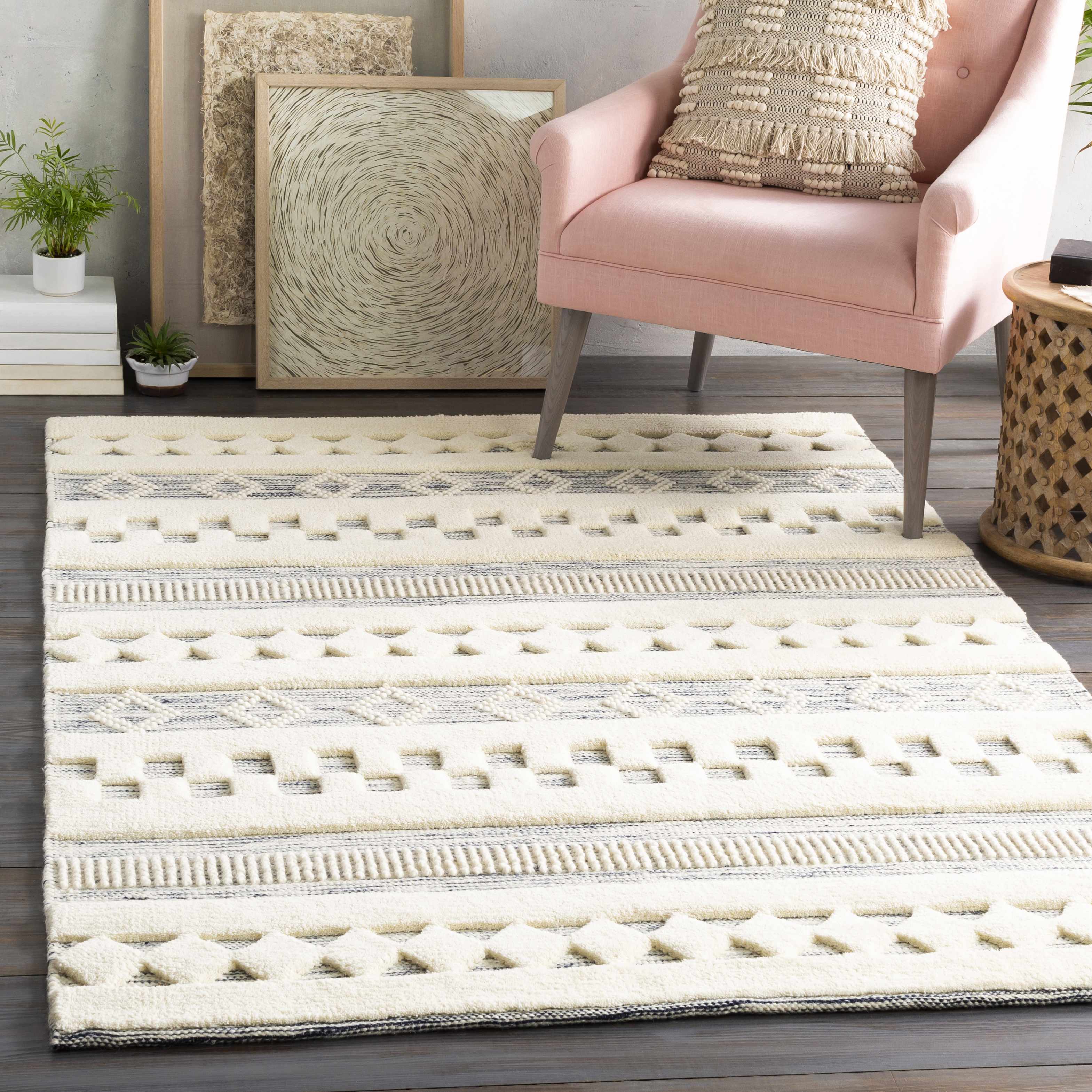 Corry Cream&Black Wool Rug - Clearance - Image 4
