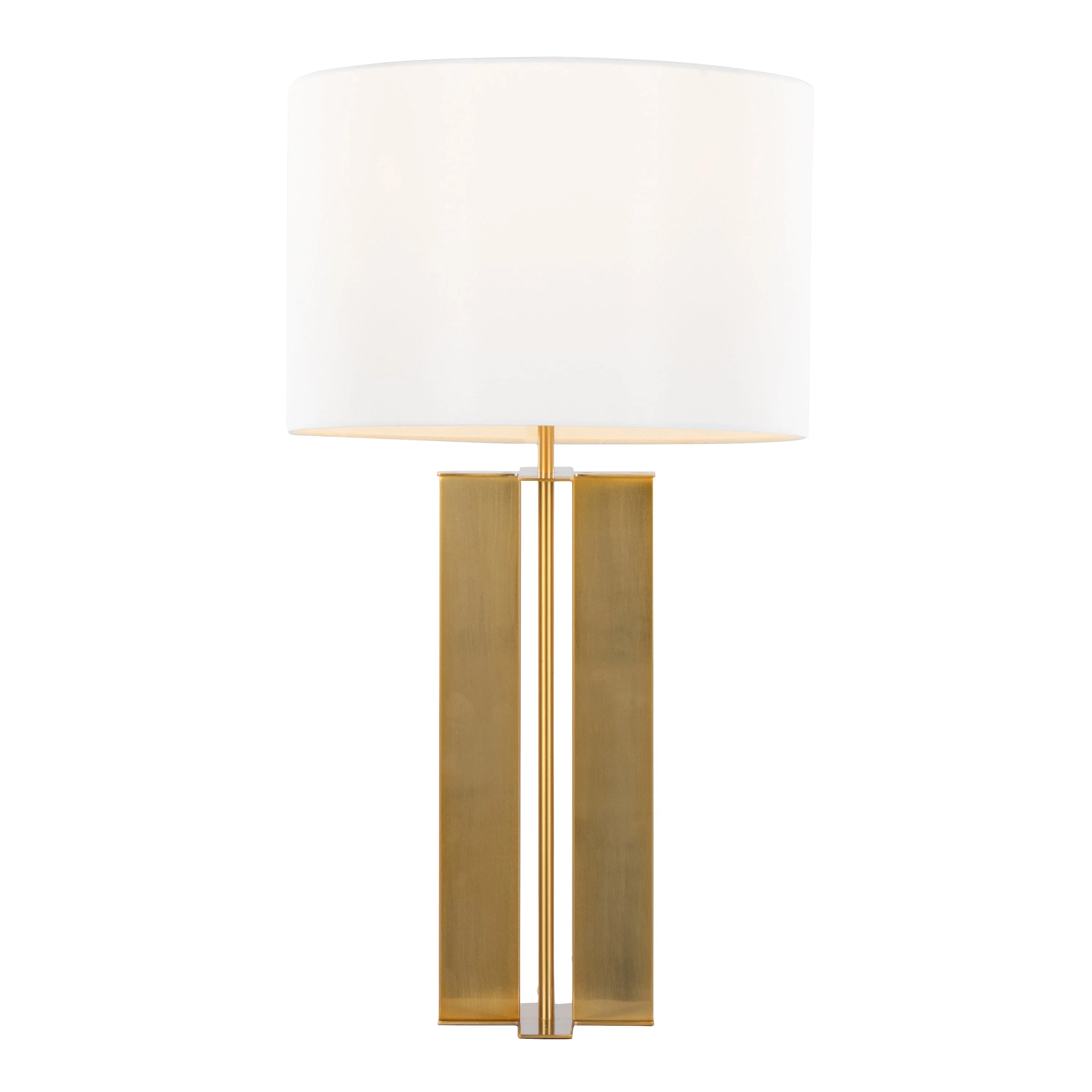 Cosmo 28' Glam Metal Table Lamp in Antique Brass and White Linen - Image 2