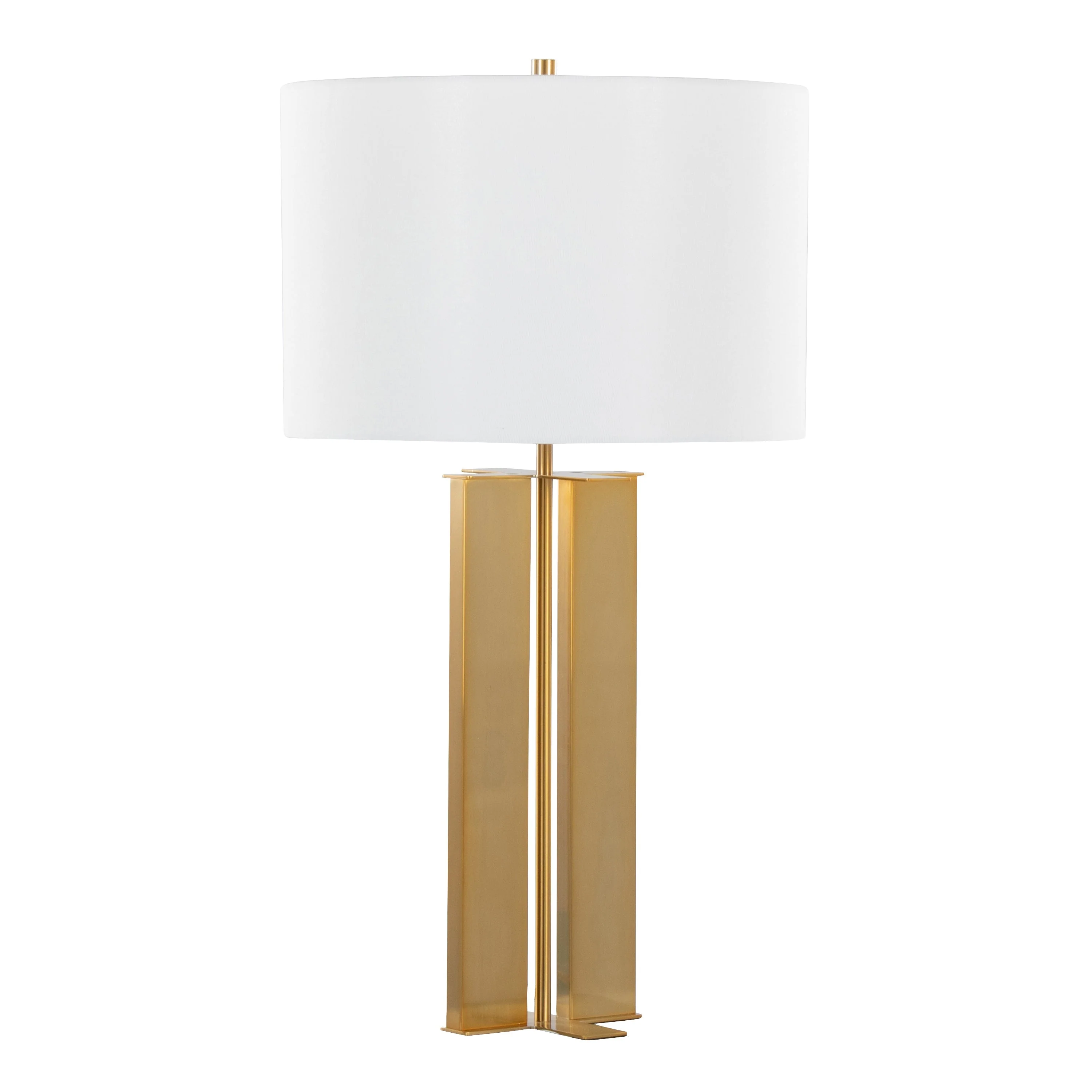 Cosmo 28' Glam Metal Table Lamp in Antique Brass and White Linen - Image 3