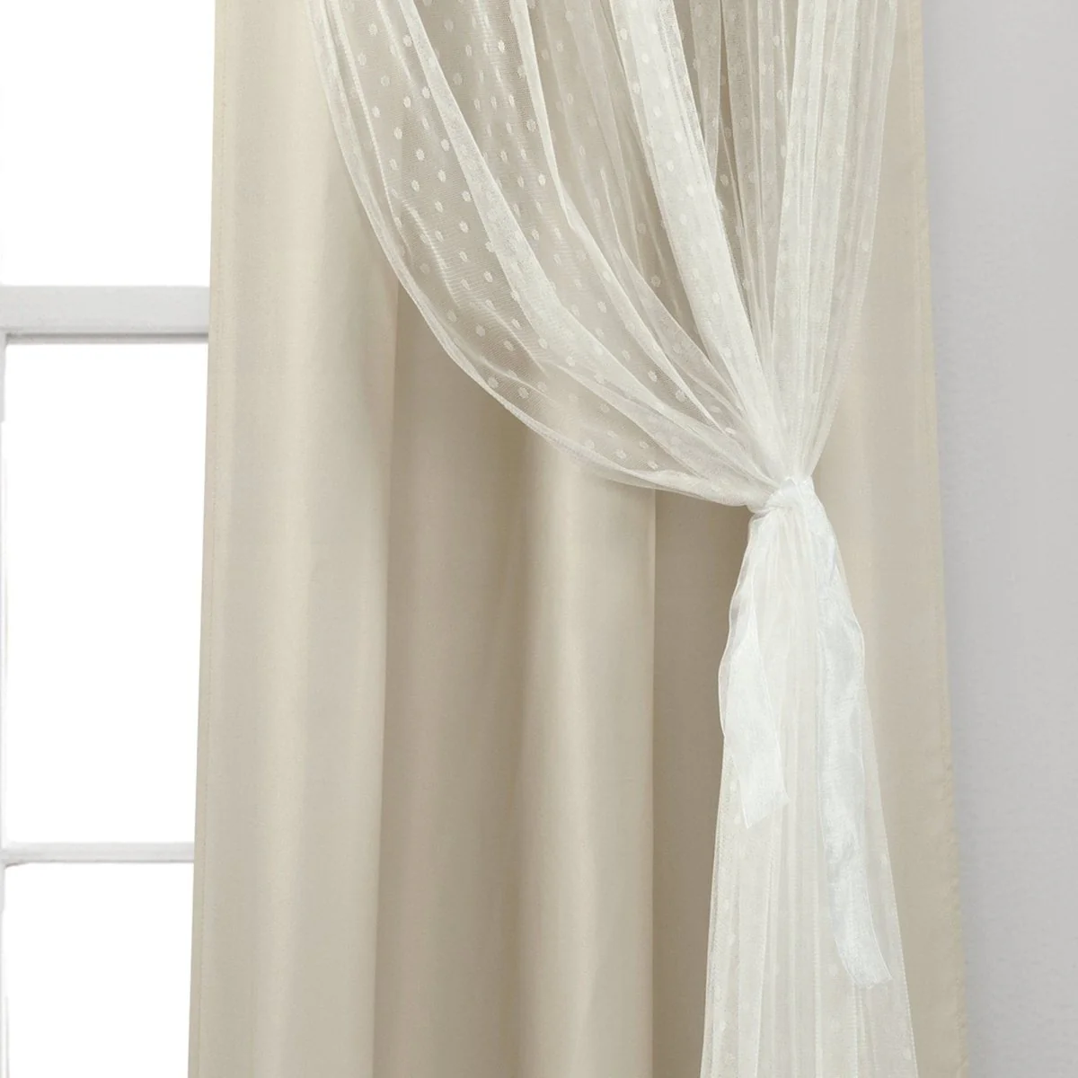 Cottage Polka Dot Sheer Window Curtain Panel Set - Image 26
